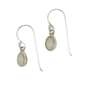 Sterling Silver Opalique Ladies Small Oval Drop Earrings