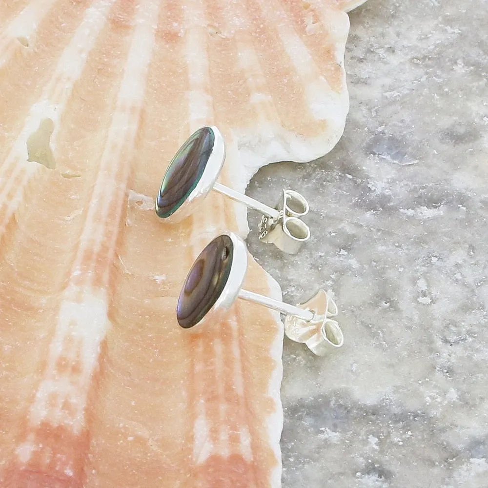 Sterling Silver Paua Shell Oval Shape Stud Ladies Earrings