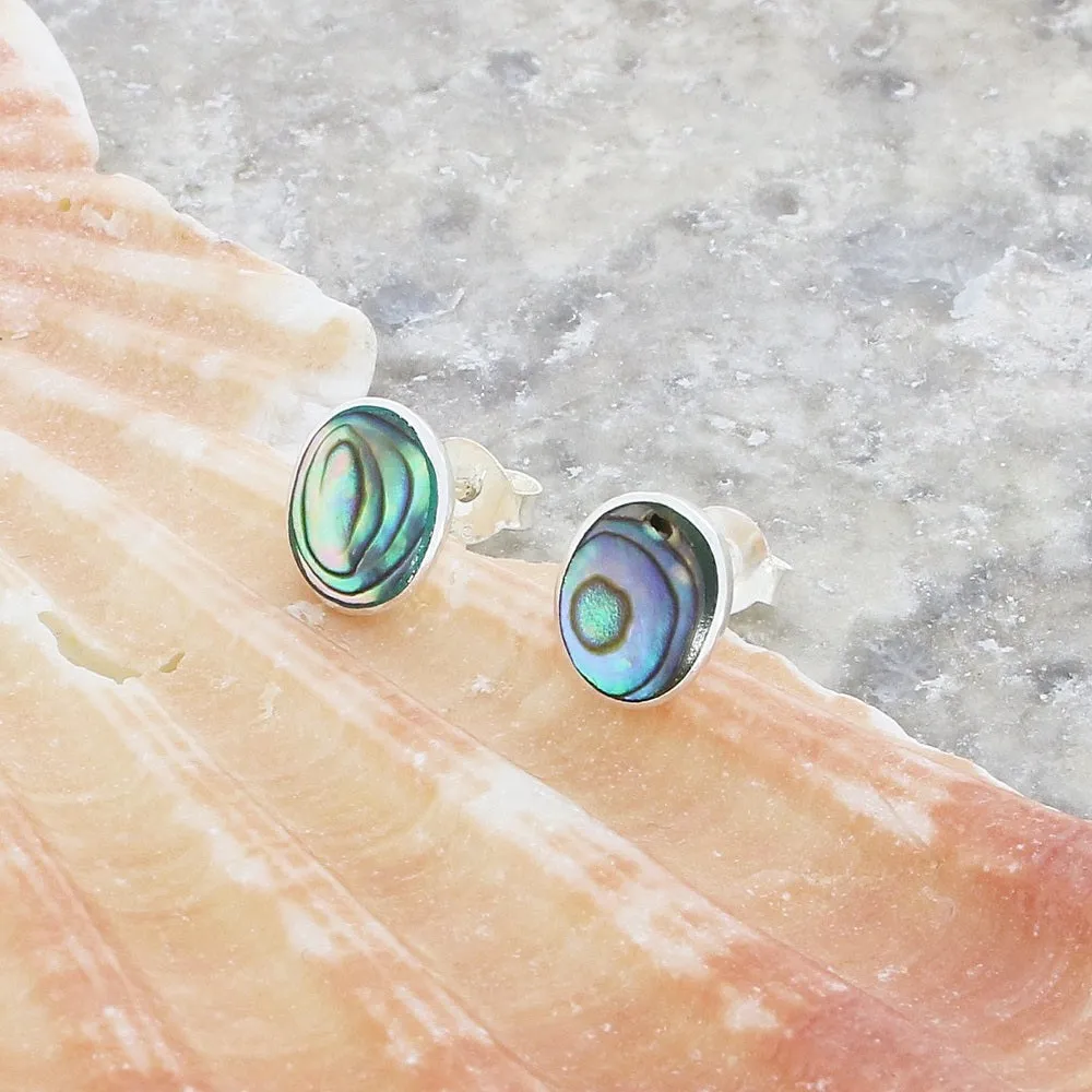 Sterling Silver Paua Shell Oval Shape Stud Ladies Earrings