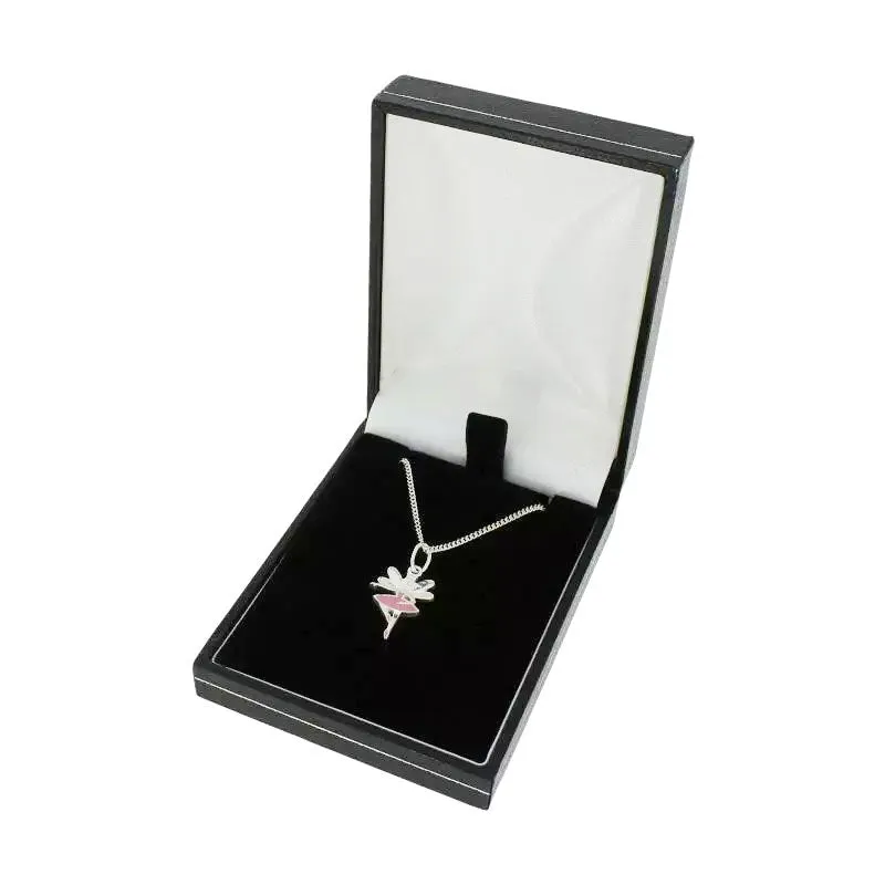 Sterling Silver Pink Enamel Ladies Ballerina Fairy Pendant and Chain