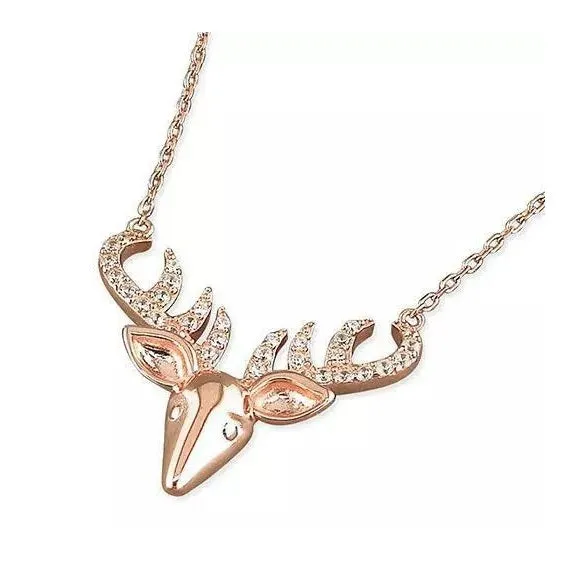 Sterling Silver Rose Gold Plated Stags Head Ladies Necklace