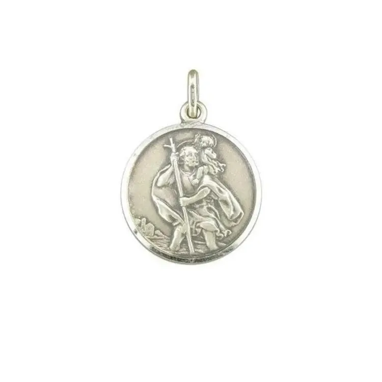 Sterling Silver St Christopher Antique Finish Unisex Pendant And Chain H4138