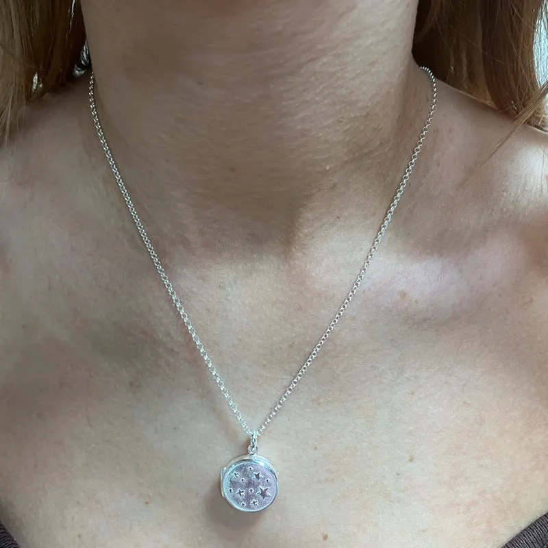 Sterling Silver Stars Round Locket and Chain