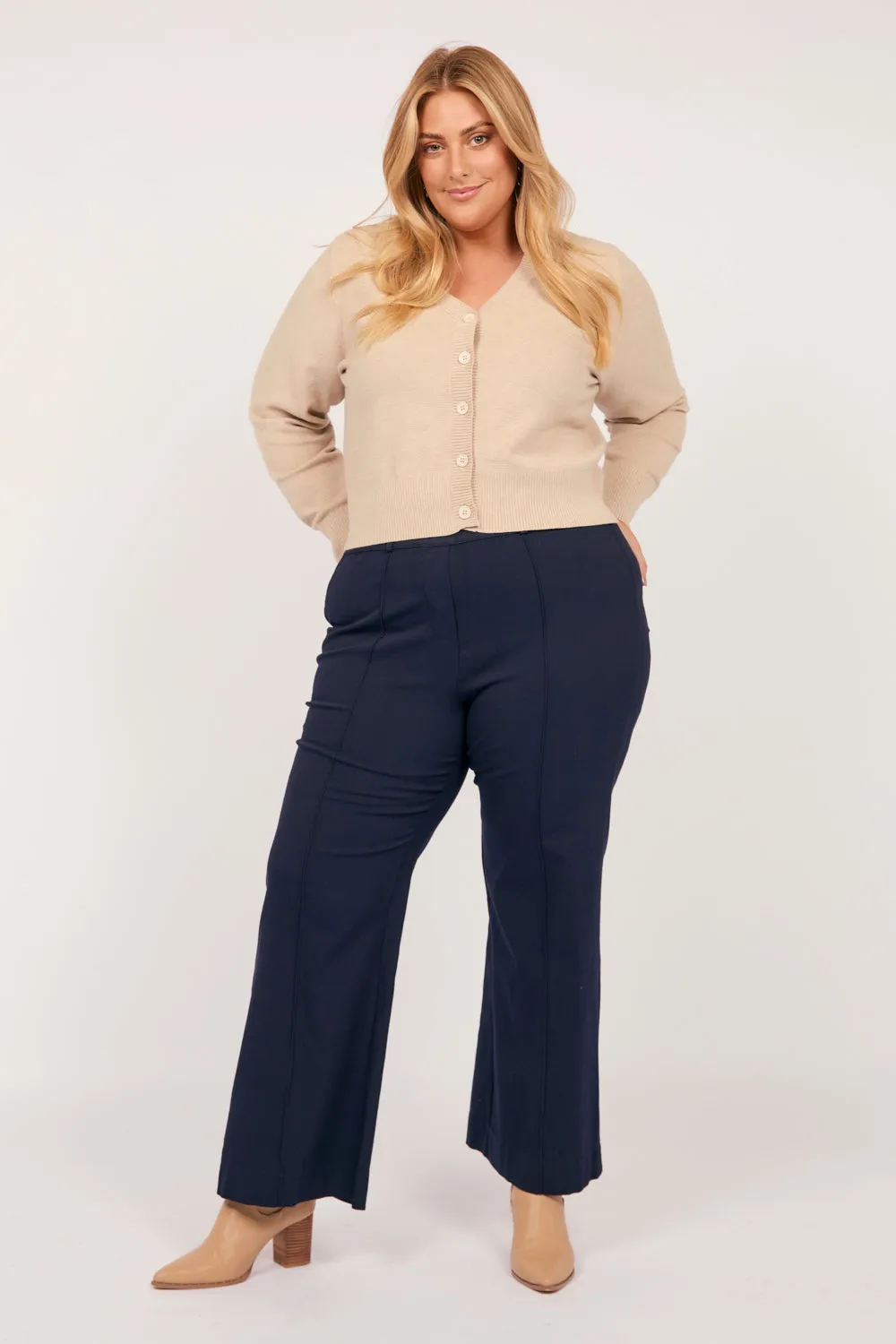 Stretch Wide Leg Pant in Navy Adrift