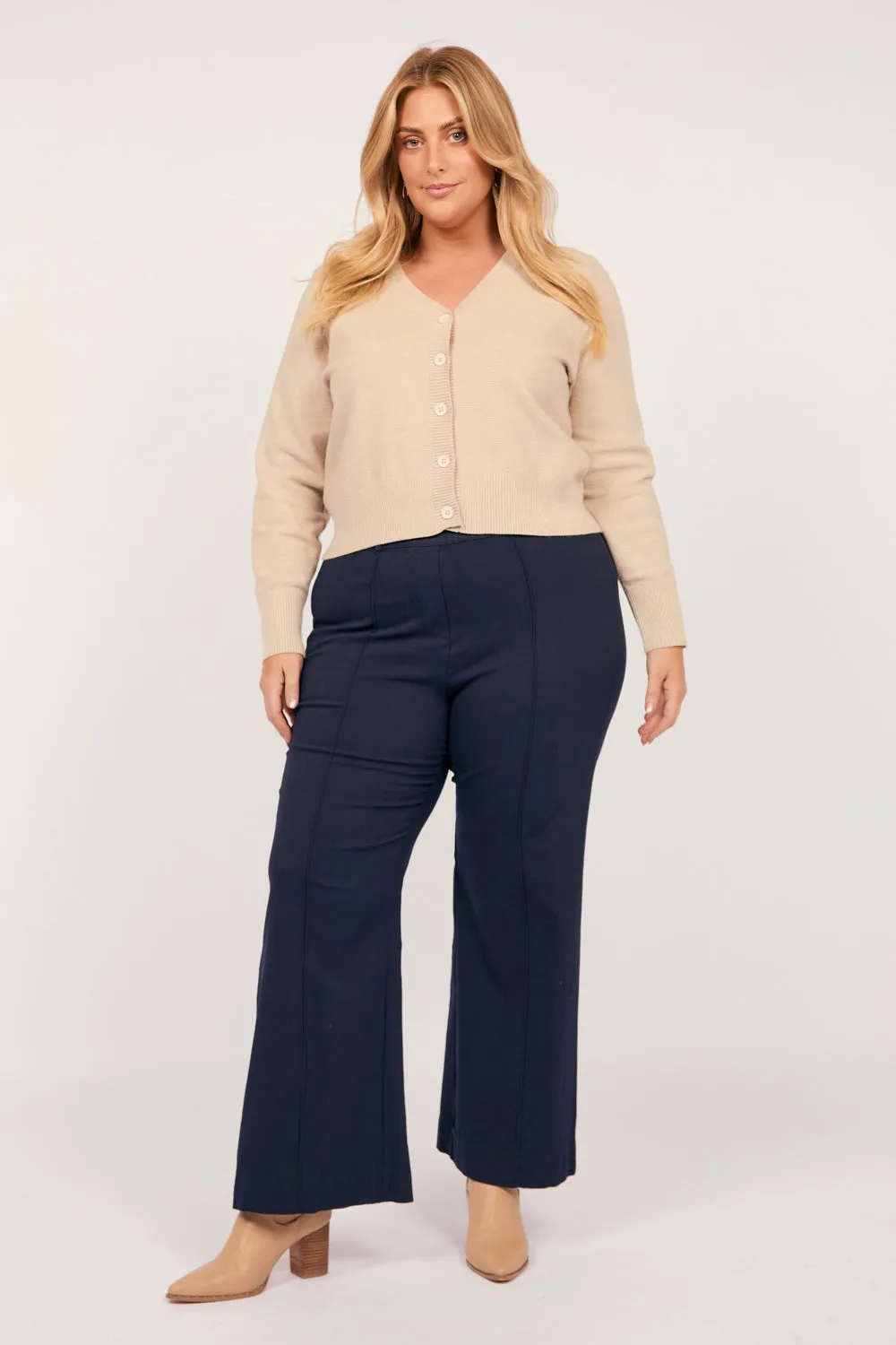 Stretch Wide Leg Pant in Navy Adrift