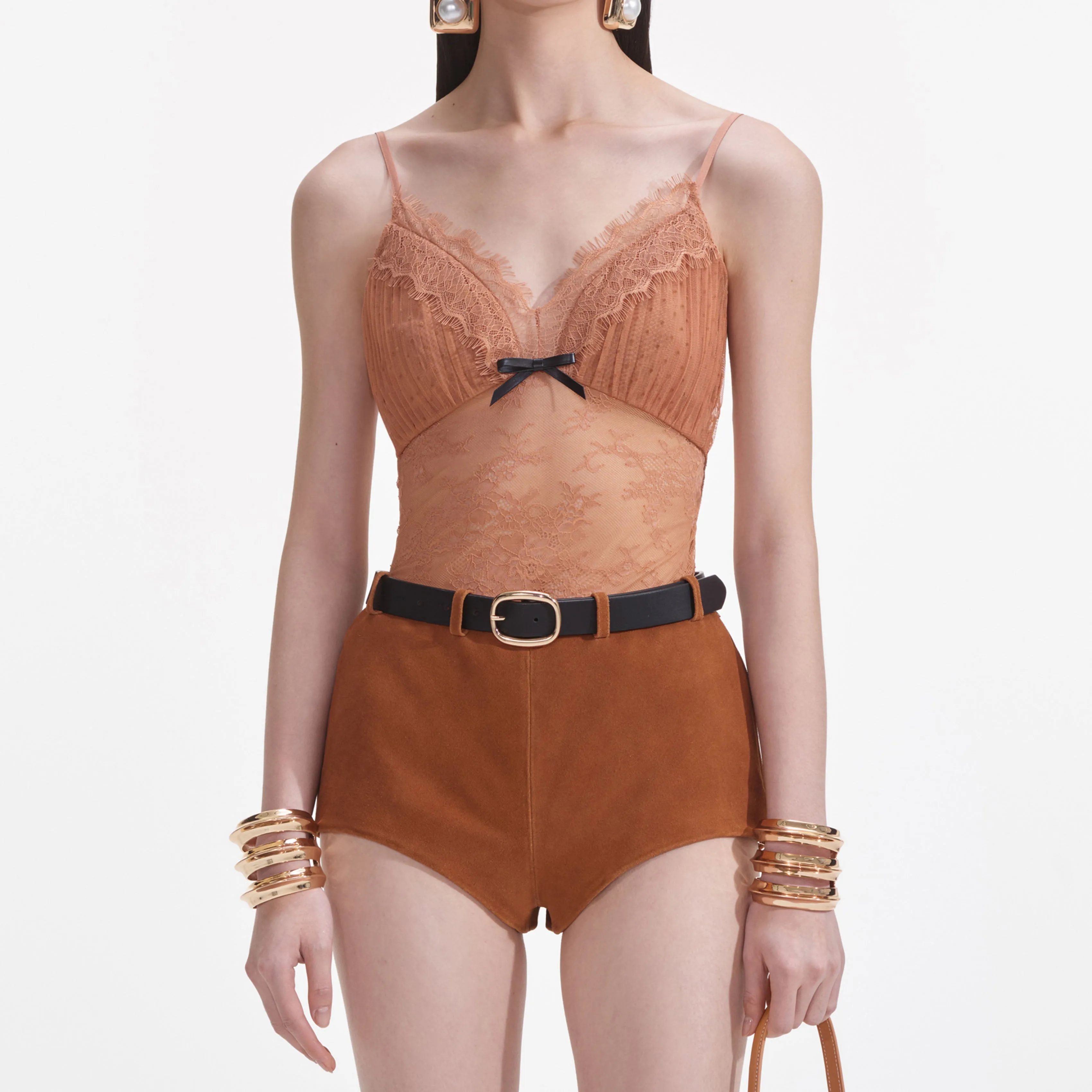 Tan Dot Mesh Bodysuit Self Portrait