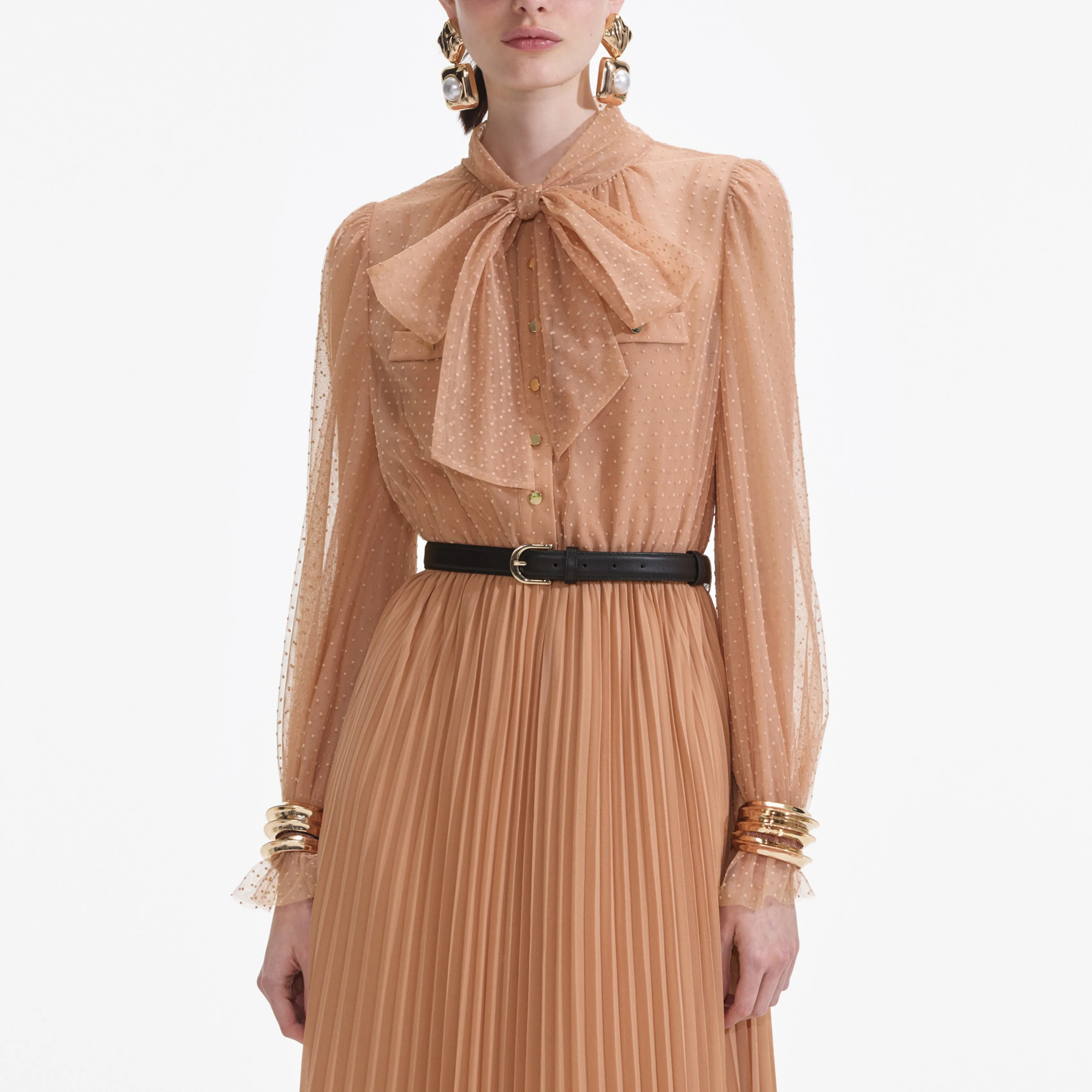 Tan Dot Mesh Maxi Dress Self Portrait