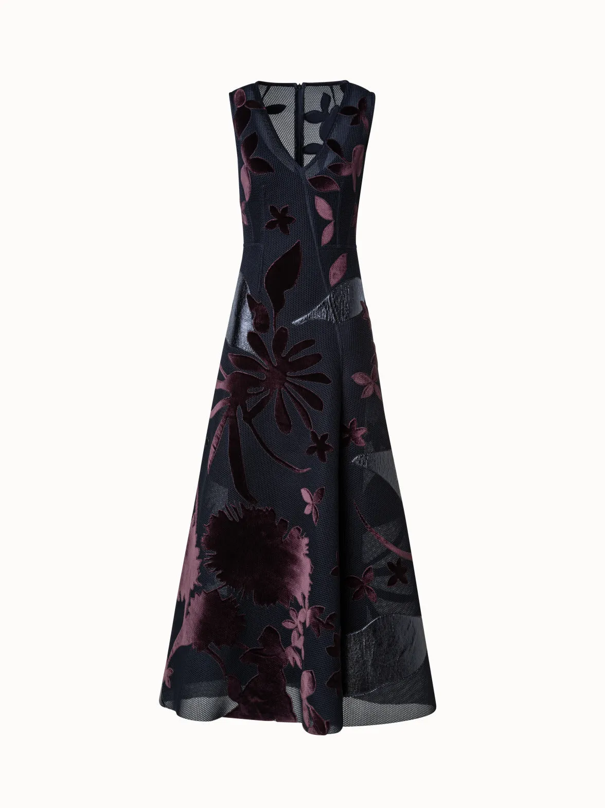 Techno Grid Maxi Dress with Abraham Flower Embellishment 