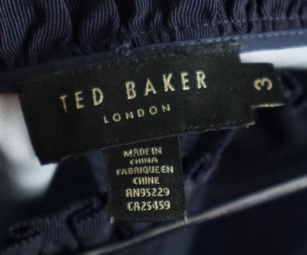 Ted Baker Navy Floral Print Ruffle Trim Pants sz 8