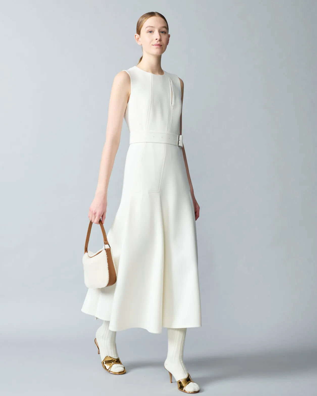 Trench Dress - A-Line Midi Dress in Cotton Double-Face with Zip-Cut-Out 