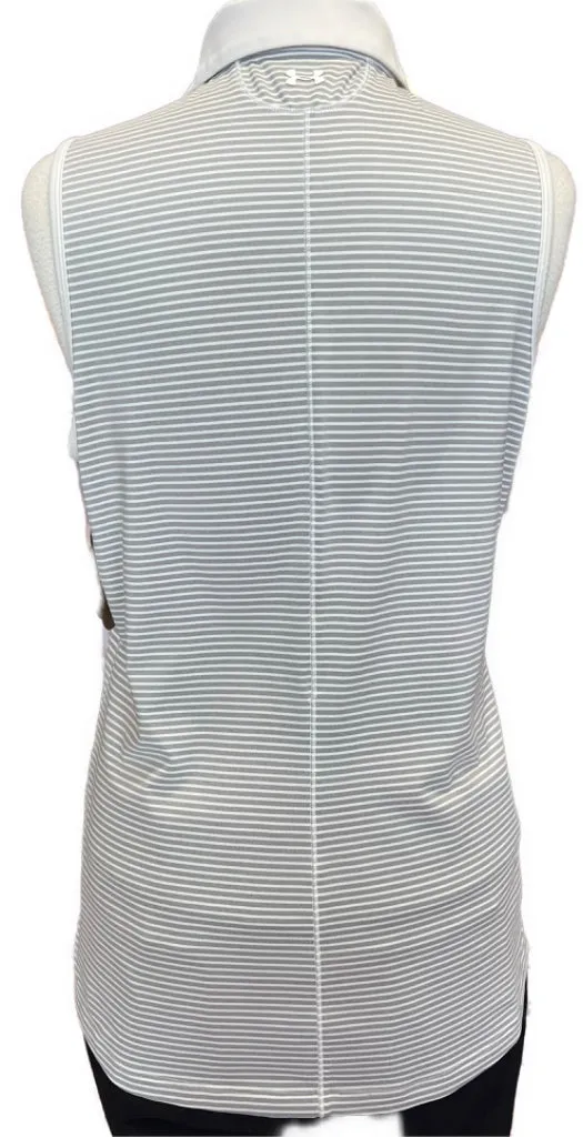 Under Armour White & Gray Striped Sleeveless Polo Size M