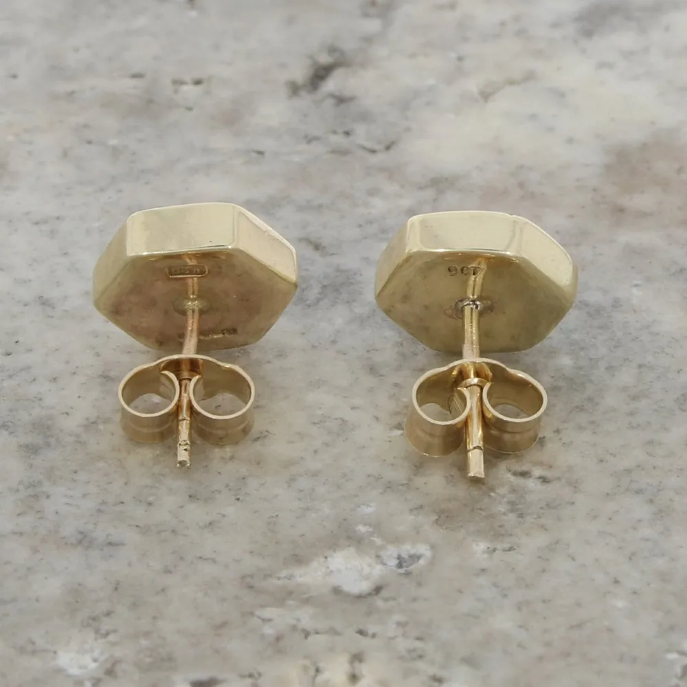 Whitby Jet 9ct Yellow Gold Hexagonal Stud Earrings