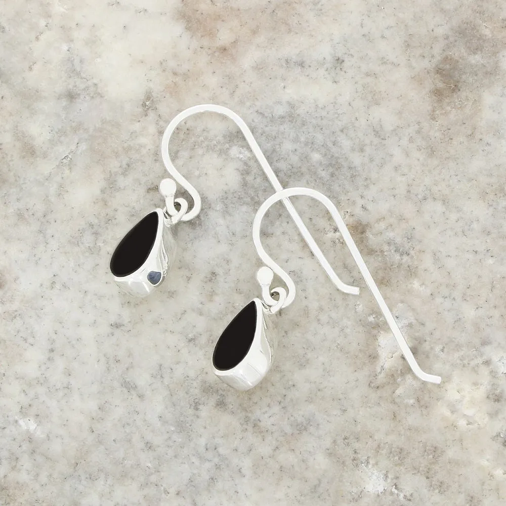 Whitby Jet Sterling Silver Pear Shape Drop Earrings