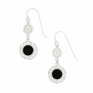 Whitby Jet Sterling Silver Round Celtic Drop Earrings