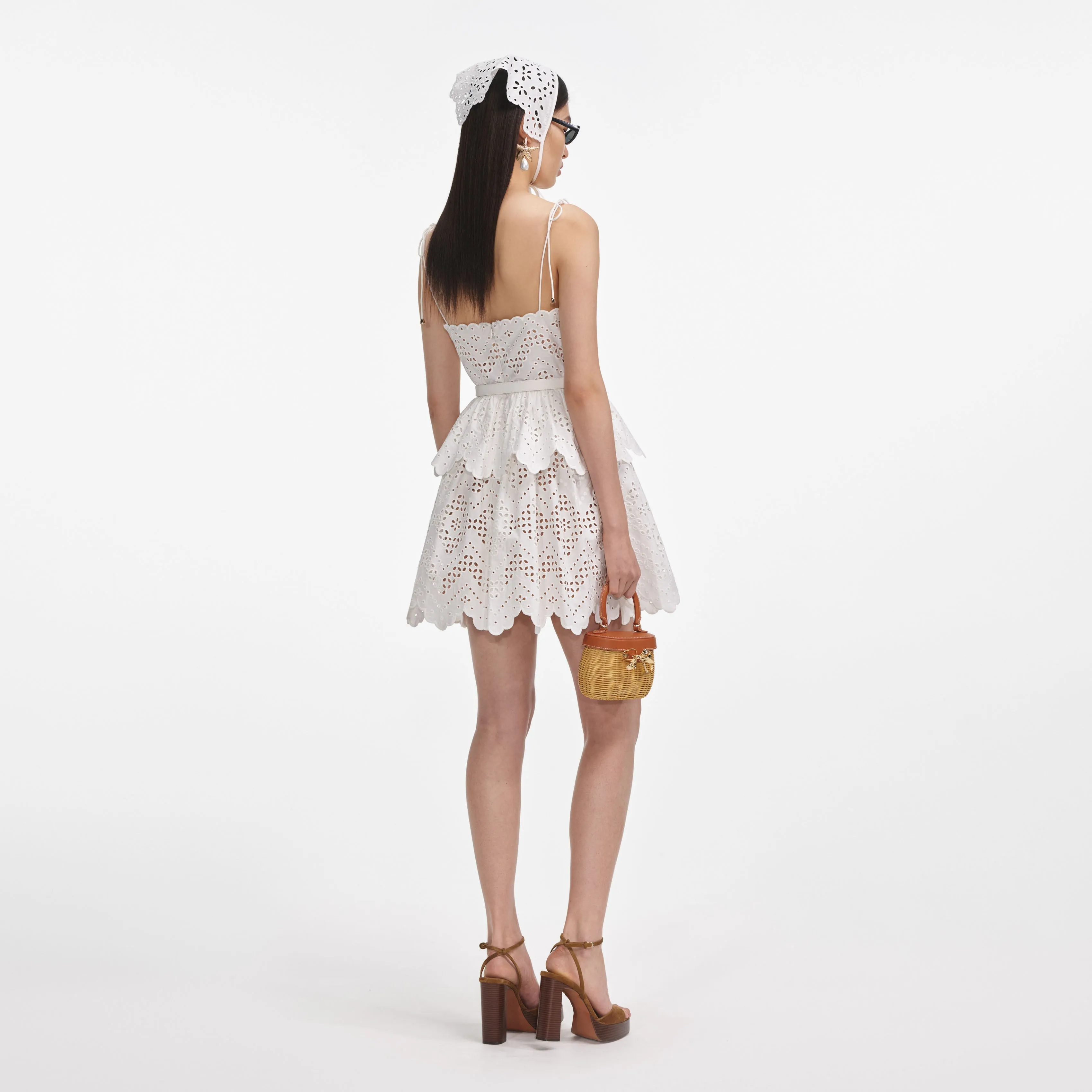 White Cotton Broderie Mini Dress Self Portrait