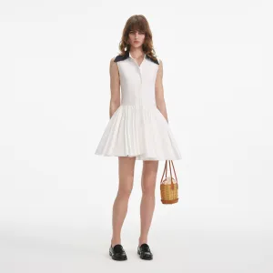 White Cotton Contrast Collar Mini Dress Self Portrait
