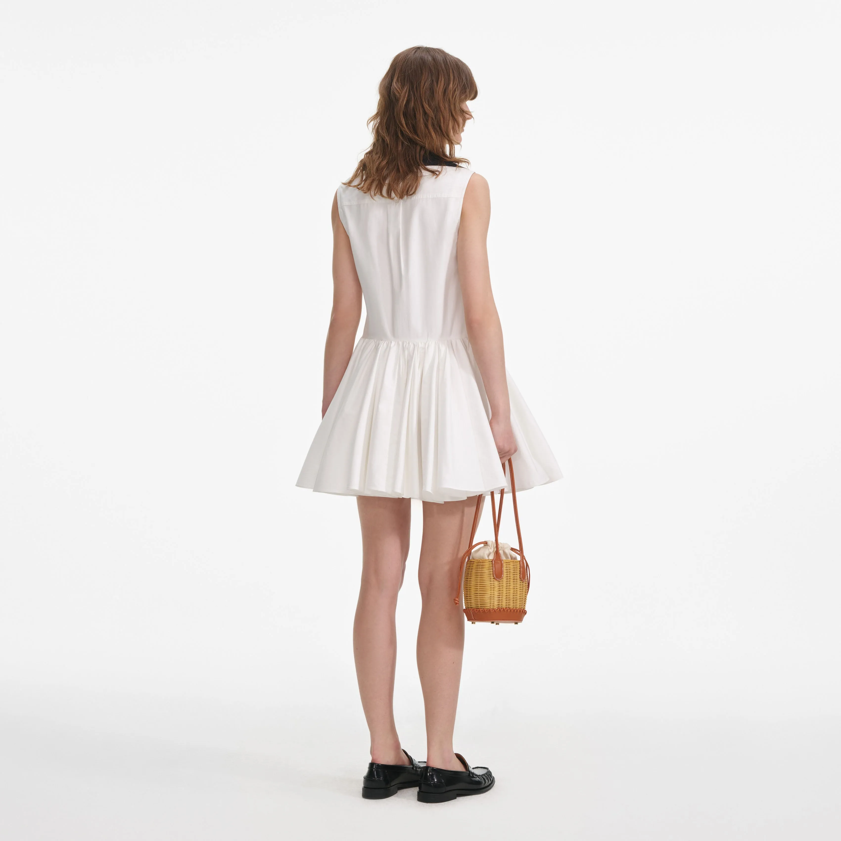 White Cotton Contrast Collar Mini Dress Self Portrait