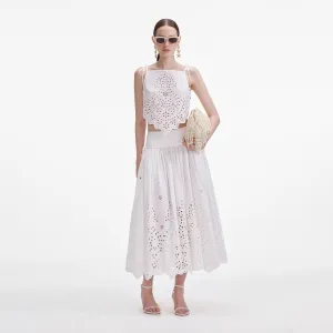 White Cotton Embroidered Midi Skirt Self Portrait