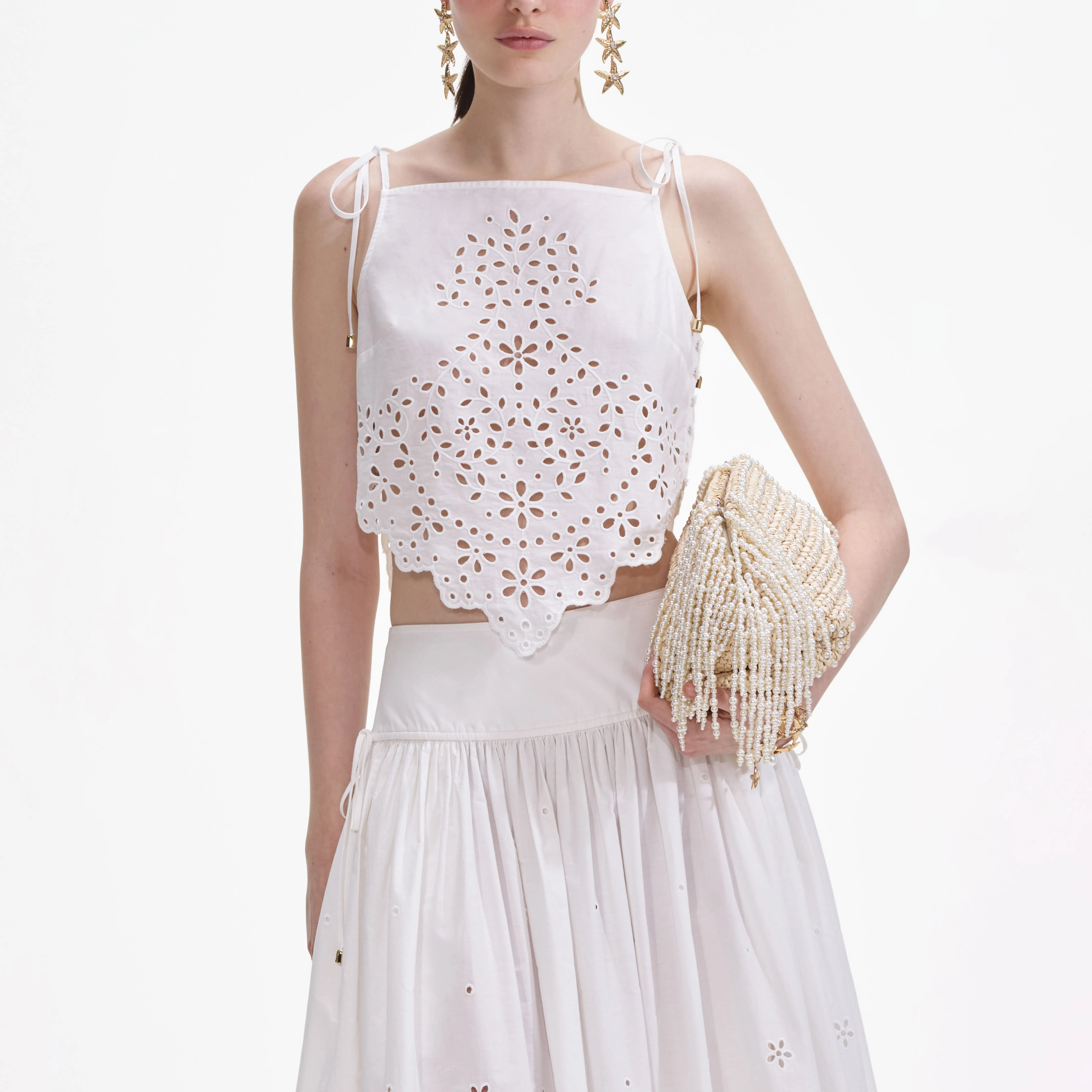 White Cotton Embroidered Top Self Portrait