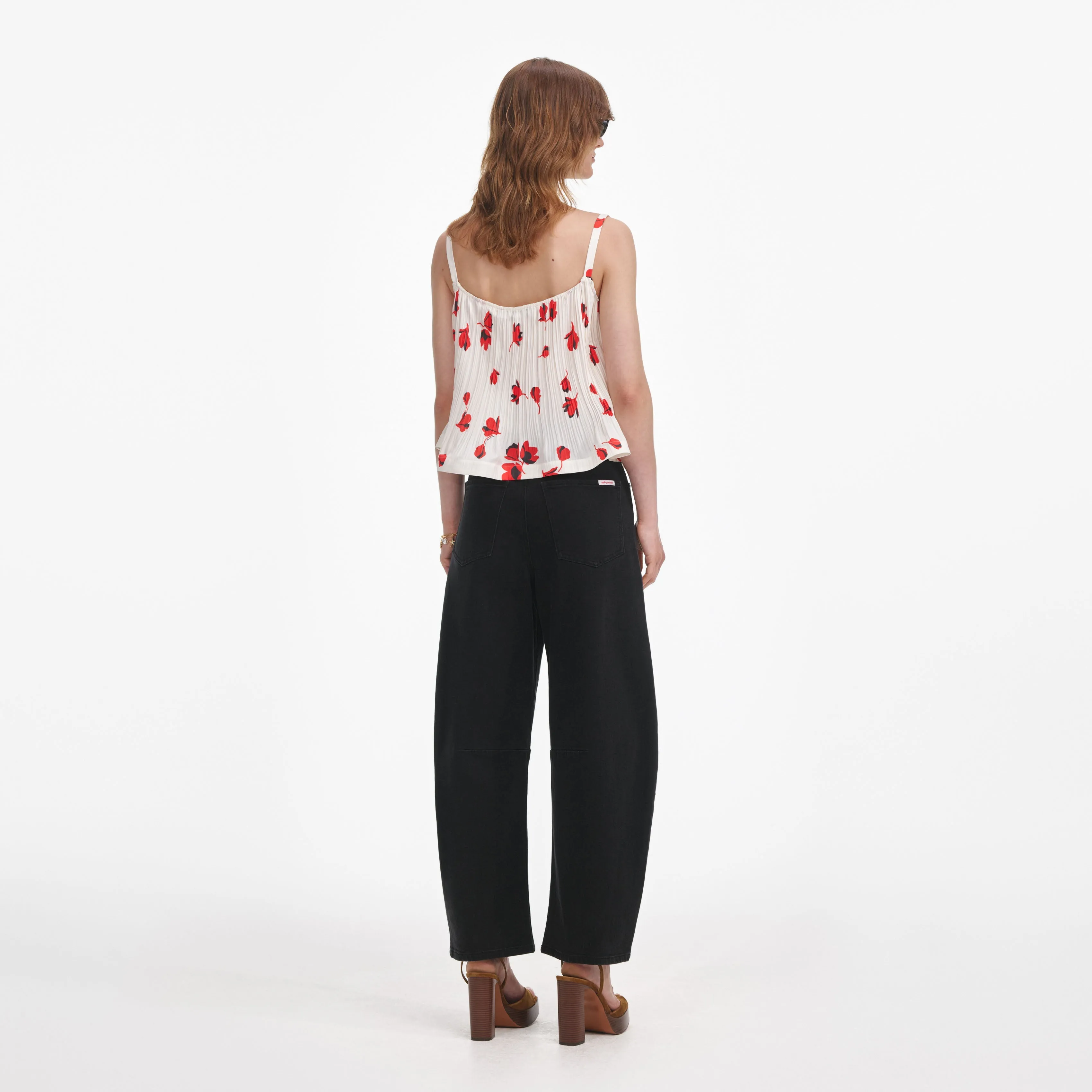 White Floral Plisse  Top Self Portrait