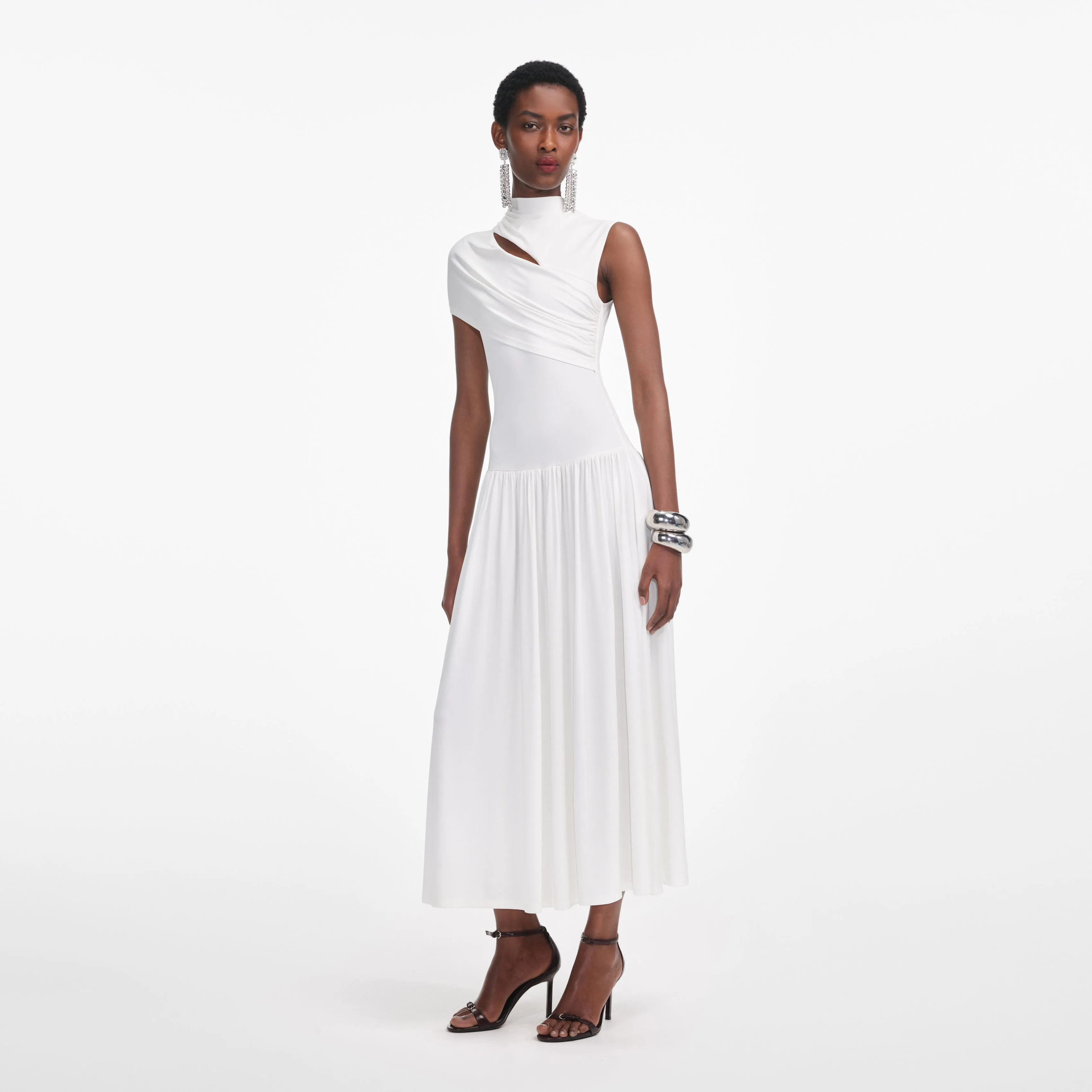 White Jersey Cut Out Midi Dress Self Portrait
