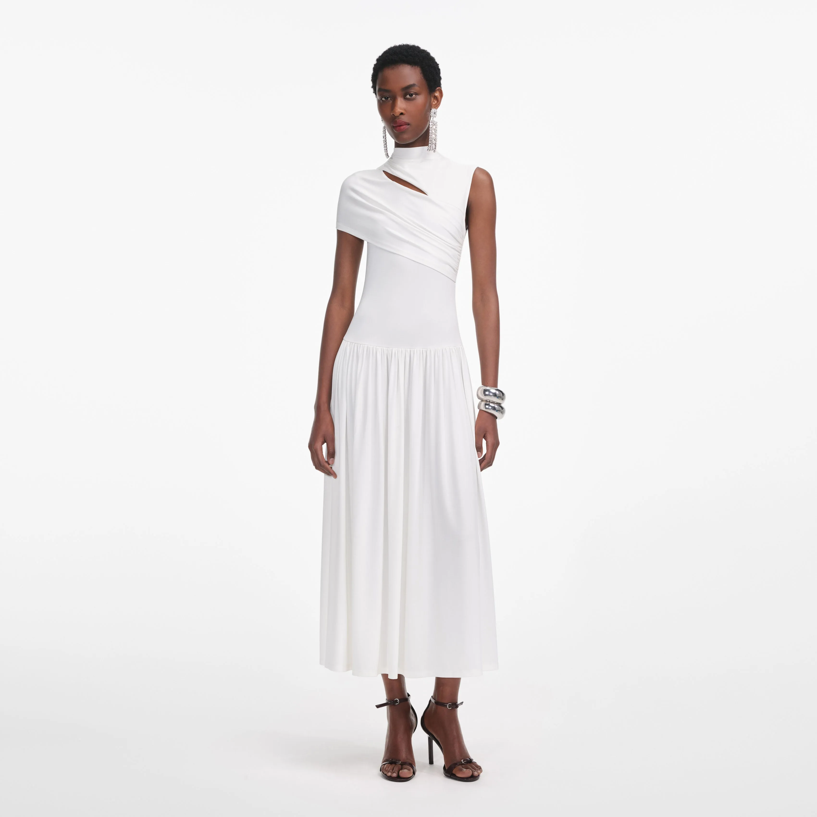 White Jersey Cut Out Midi Dress Self Portrait
