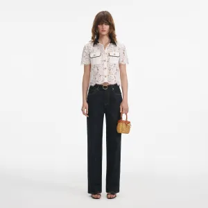 White Lace Contrast Collar Top Self Portrait