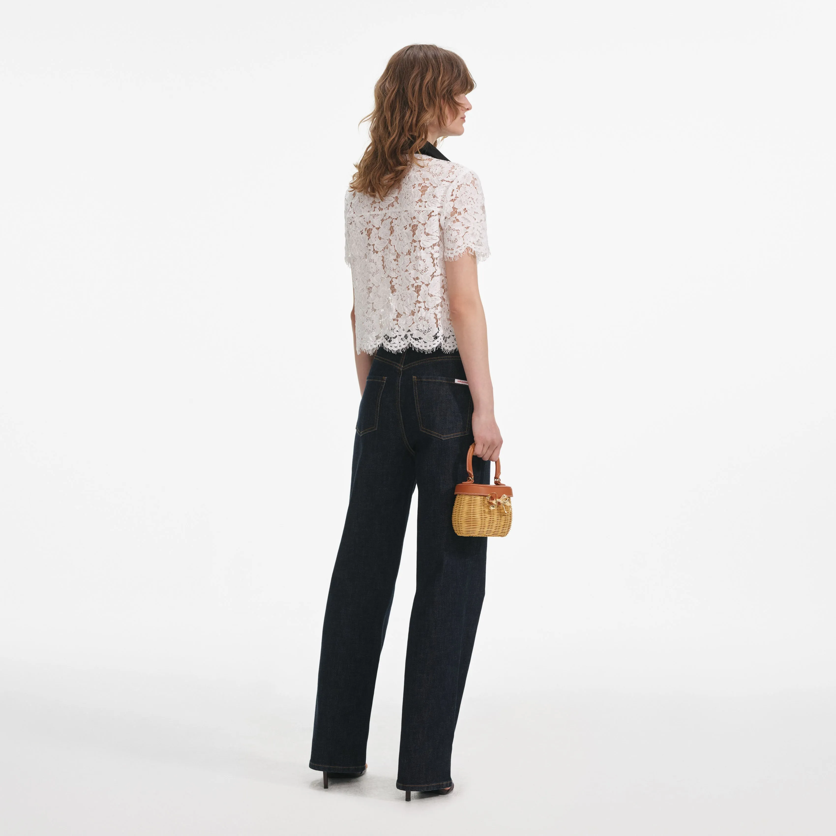 White Lace Contrast Collar Top Self Portrait