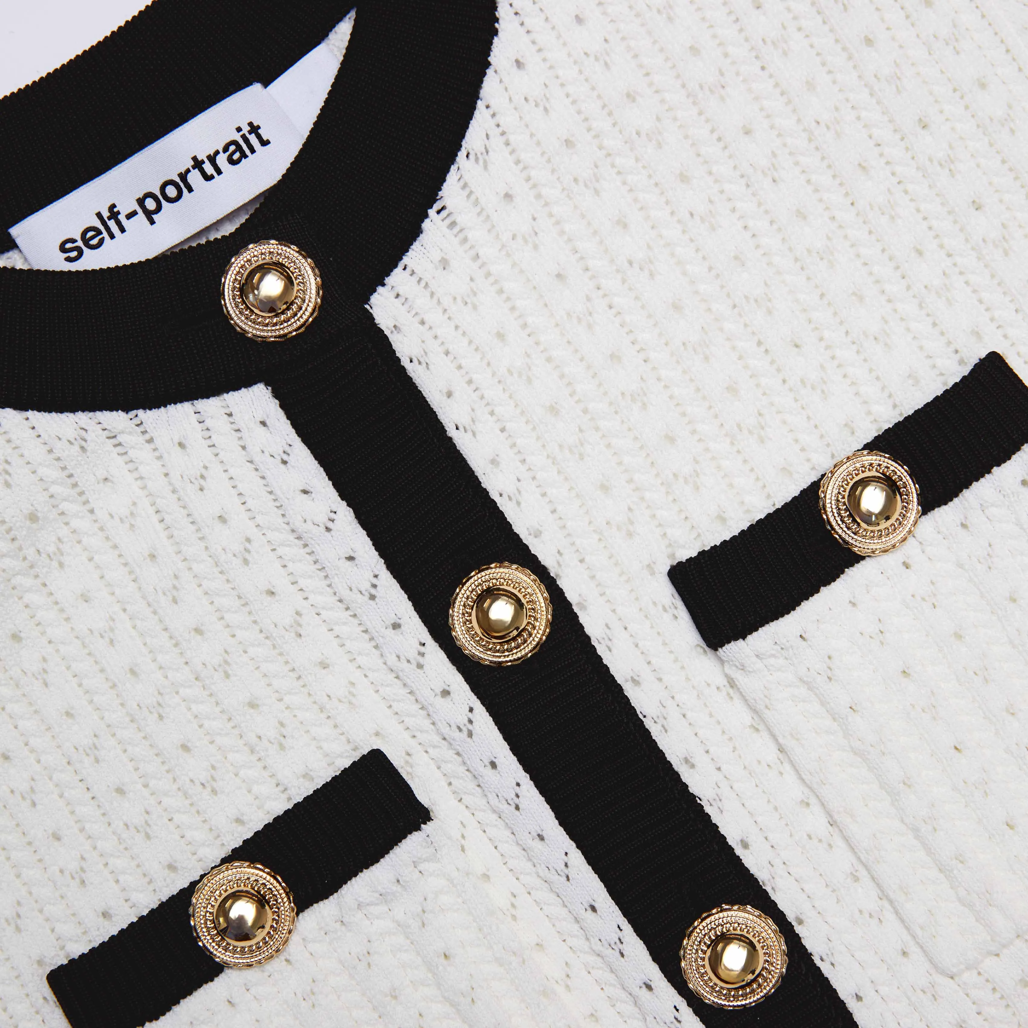 White Pointelle Knit Contrast Midi Dress Self Portrait