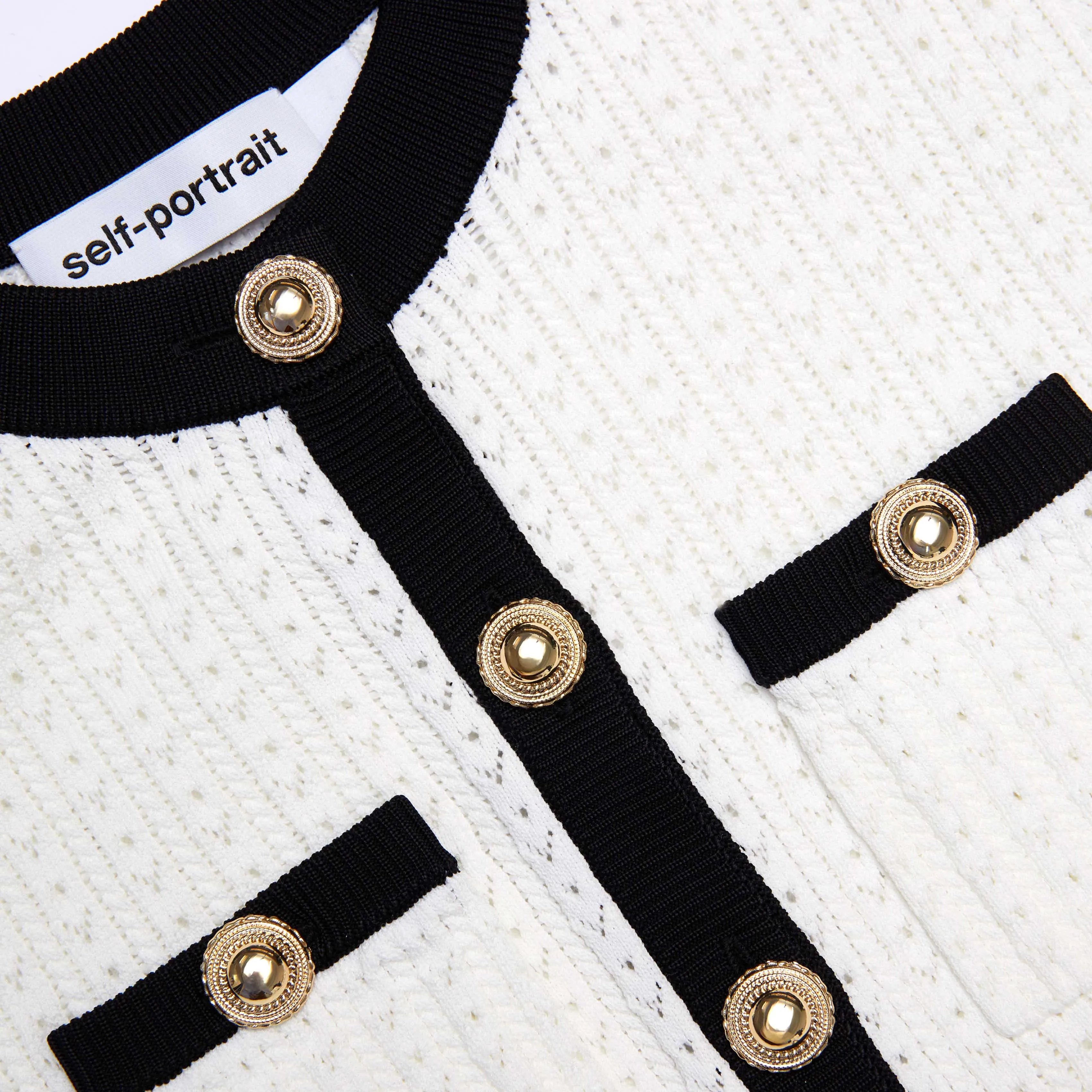 White Pointelle Knit Contrast Mini Dress Self Portrait