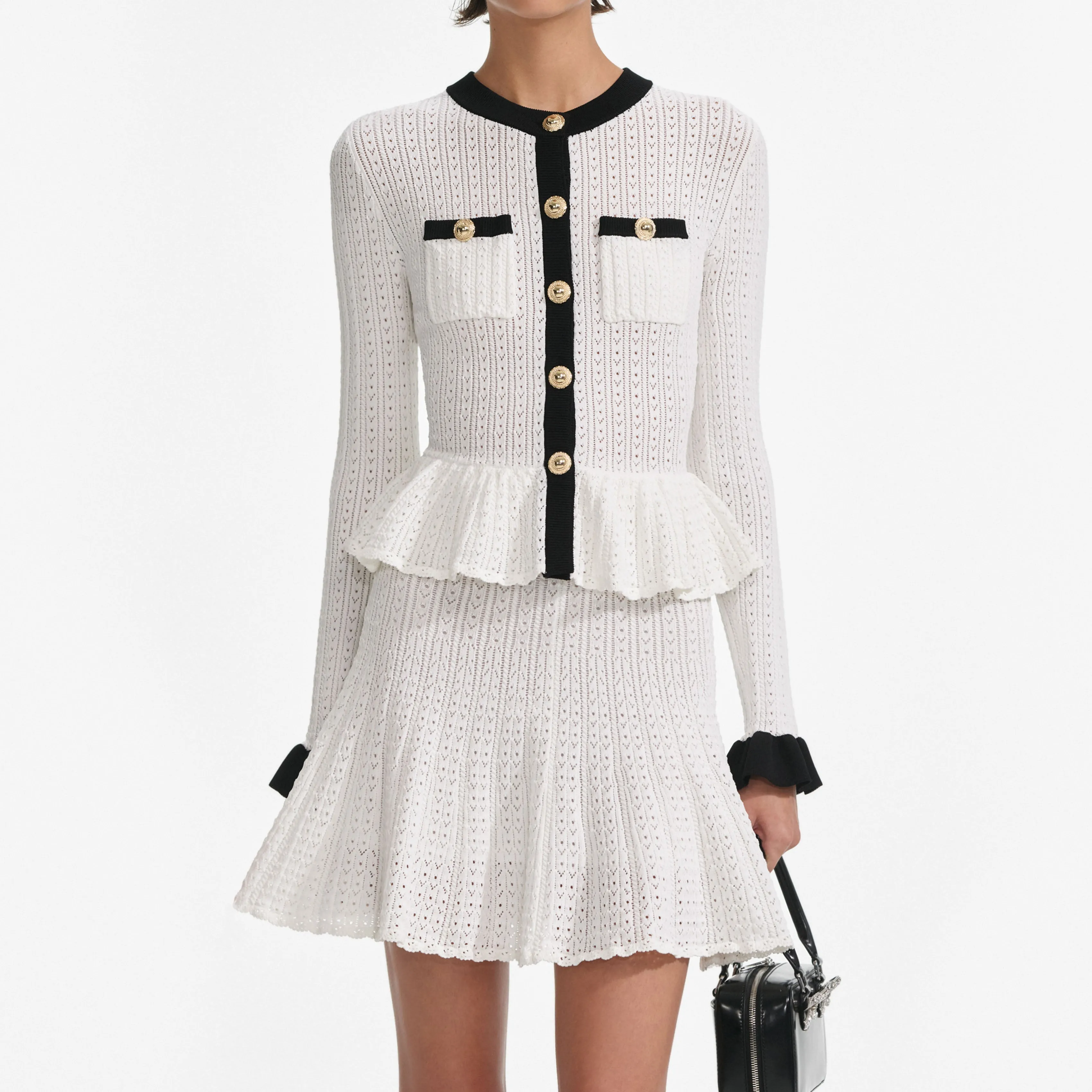White Pointelle Knit Contrast Mini Dress Self Portrait