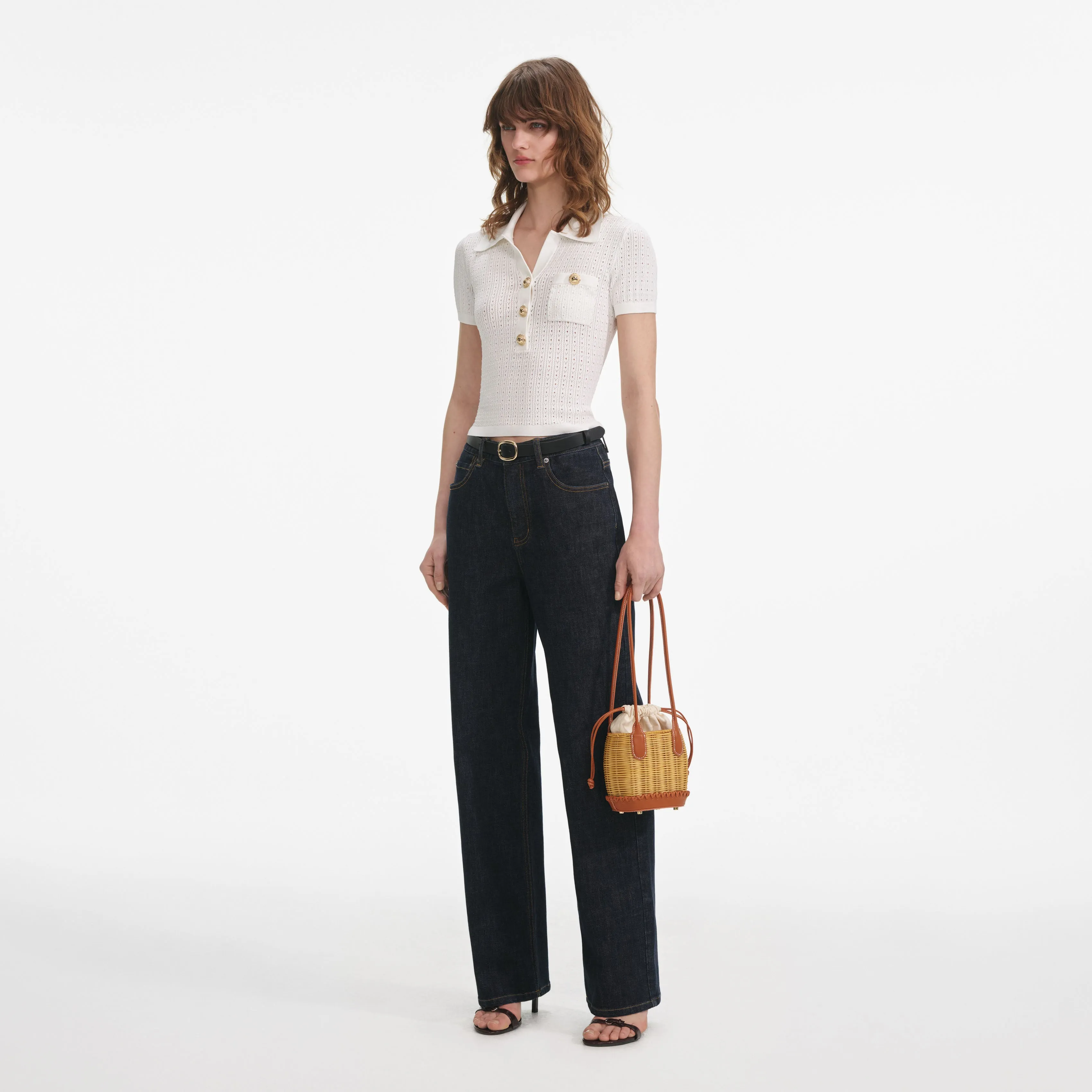 White Pointelle Knit Top Self Portrait