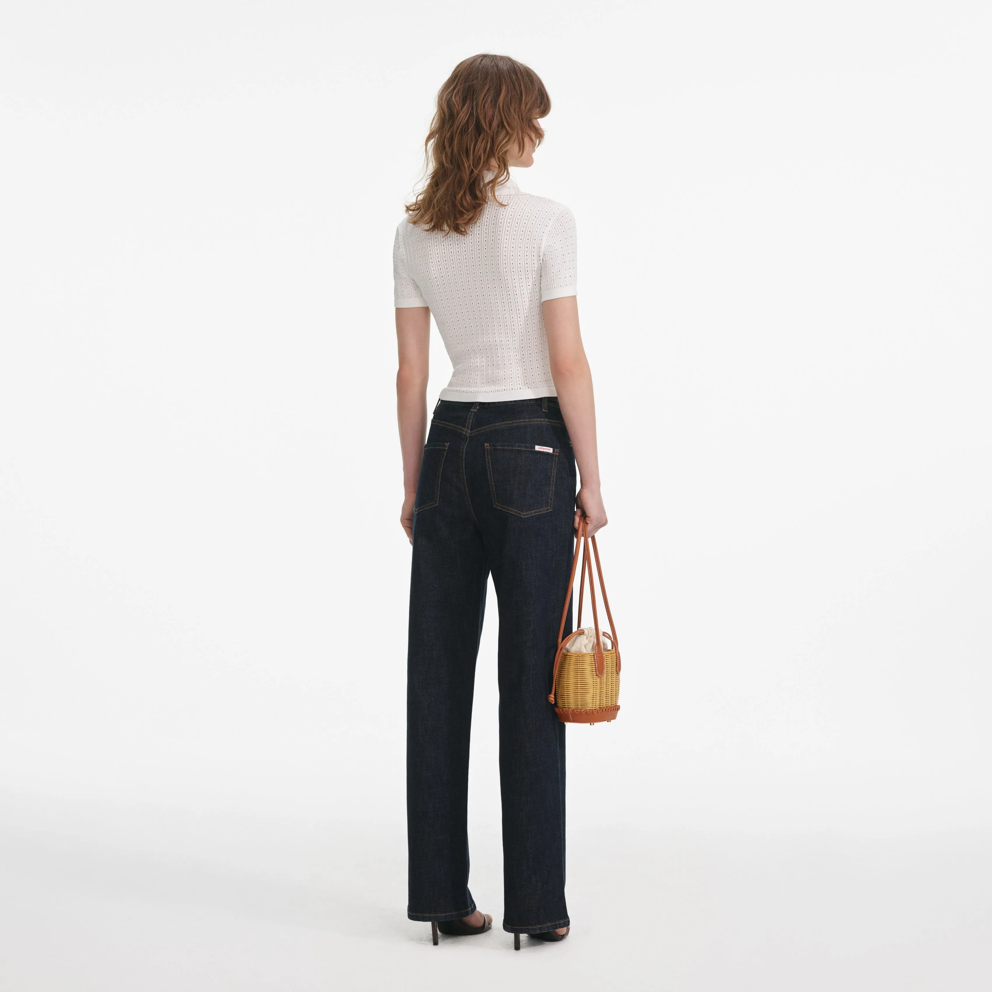 White Pointelle Knit Top Self Portrait