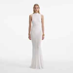 White Racer Back Viscose Knit Maxi Dress Self Portrait