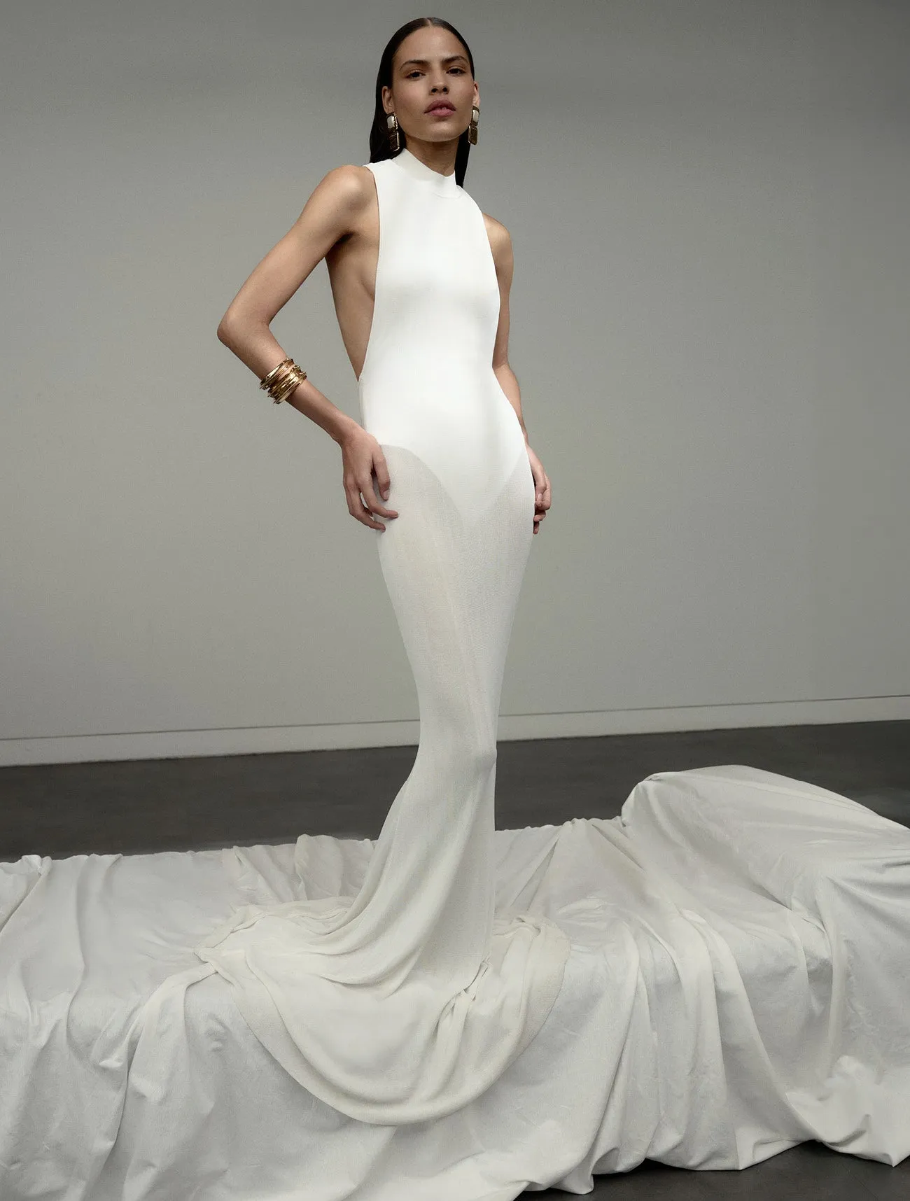 White Racer Back Viscose Knit Maxi Dress Self Portrait
