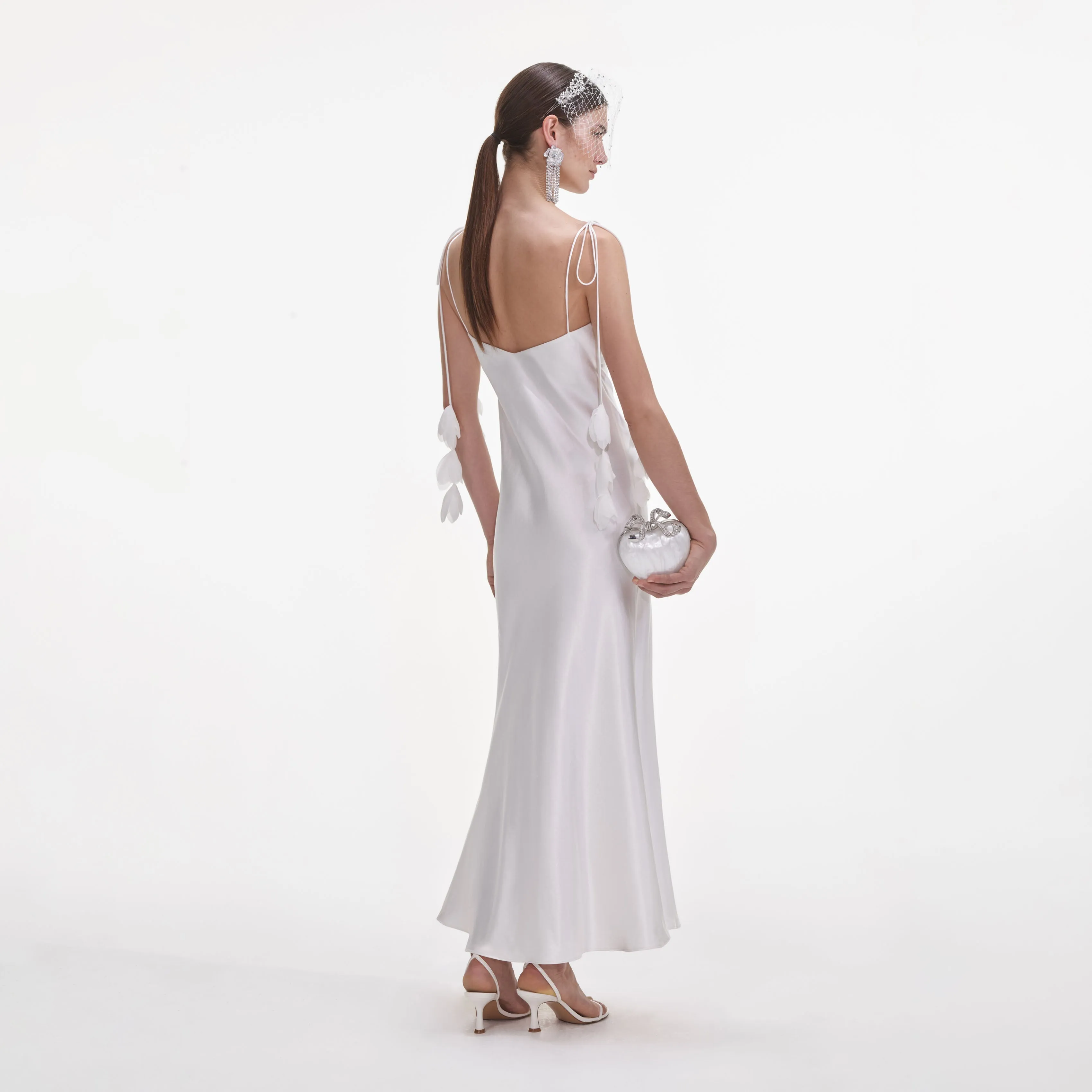 White Satin Flower Midi Dress Self Portrait