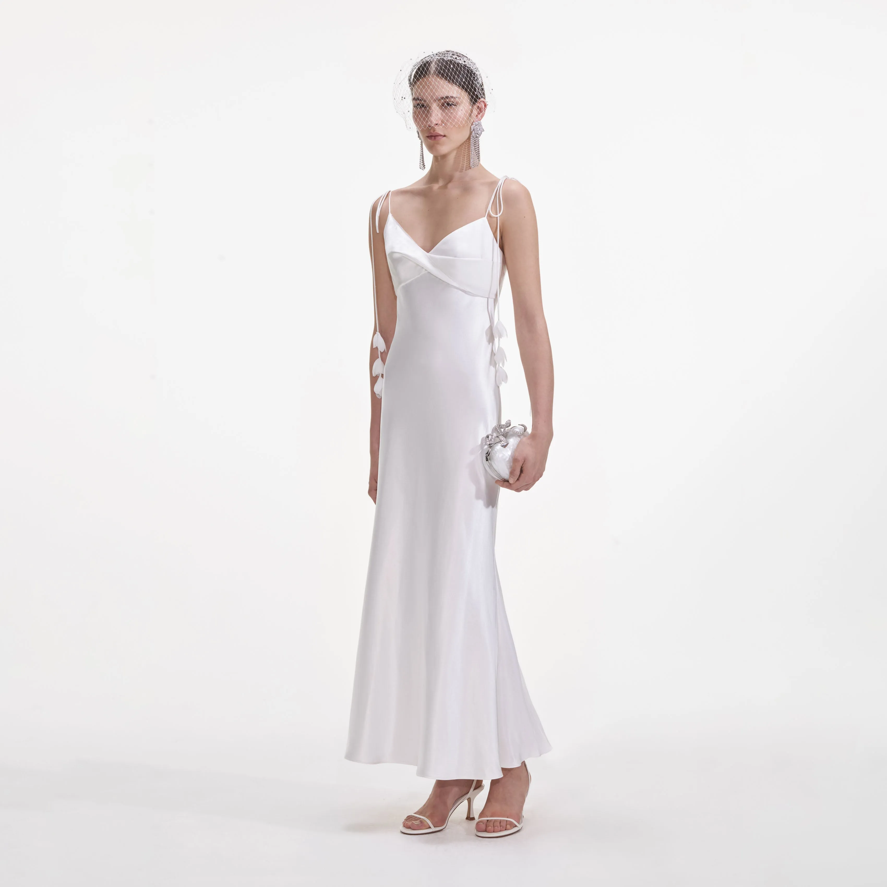 White Satin Flower Midi Dress Self Portrait