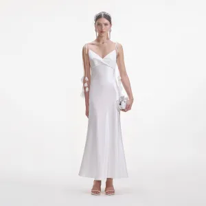 White Satin Flower Midi Dress Self Portrait