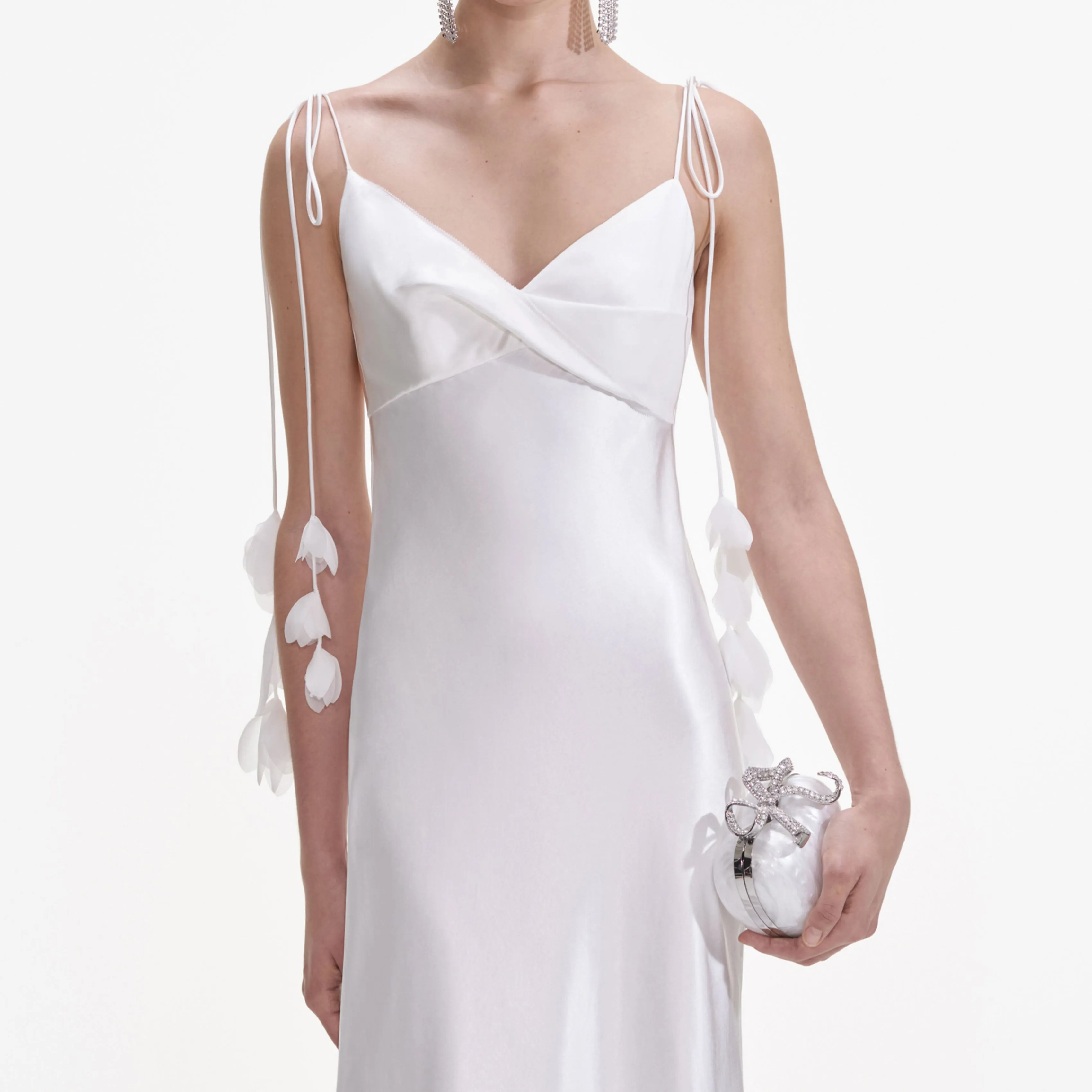 White Satin Flower Midi Dress Self Portrait