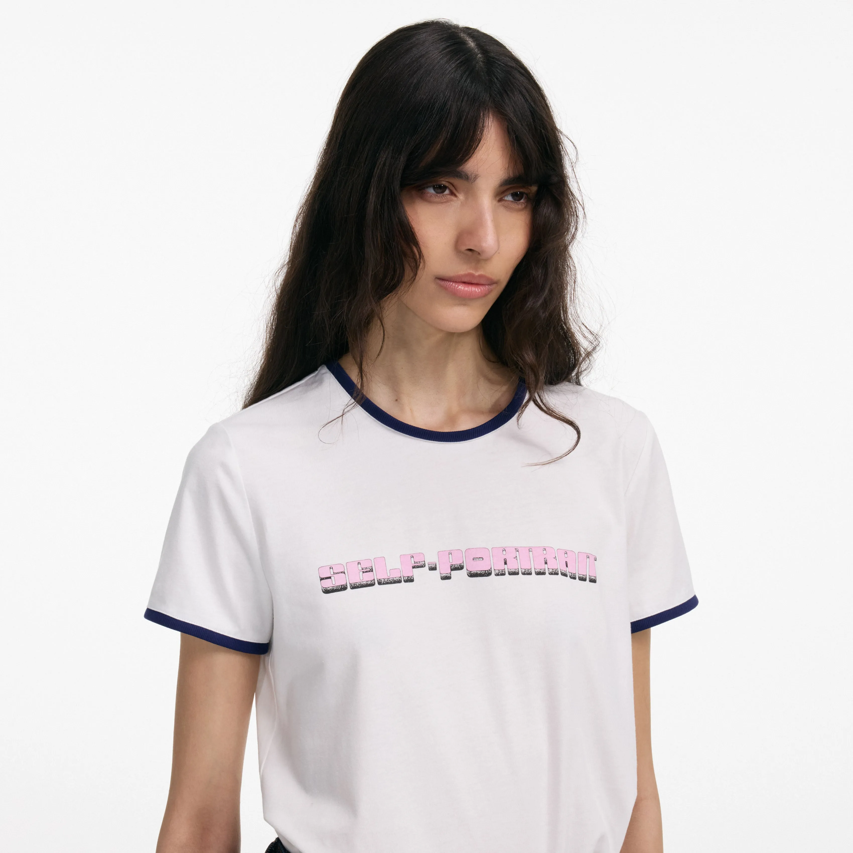 White T-Shirt With Pink SP Logo Self Portrait