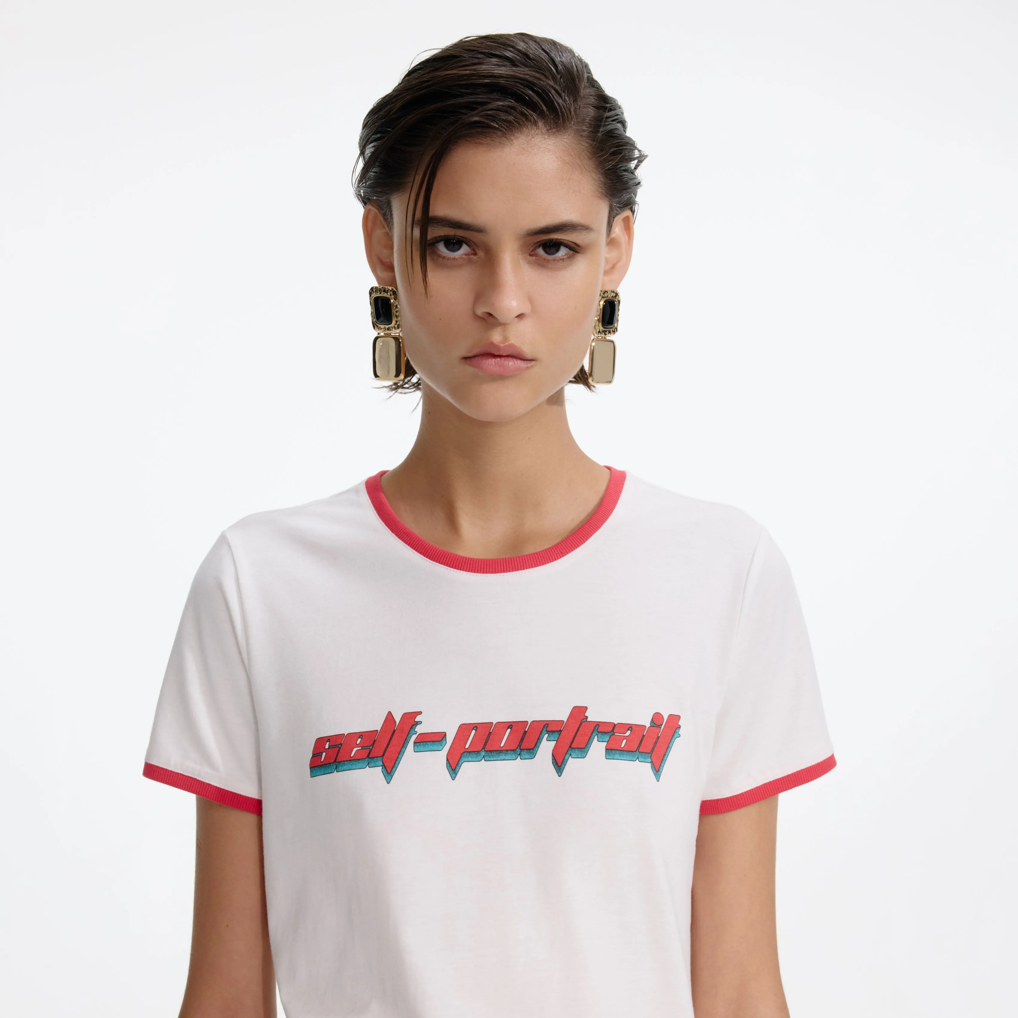 White T-Shirt With Red SP Logo Self Portrait