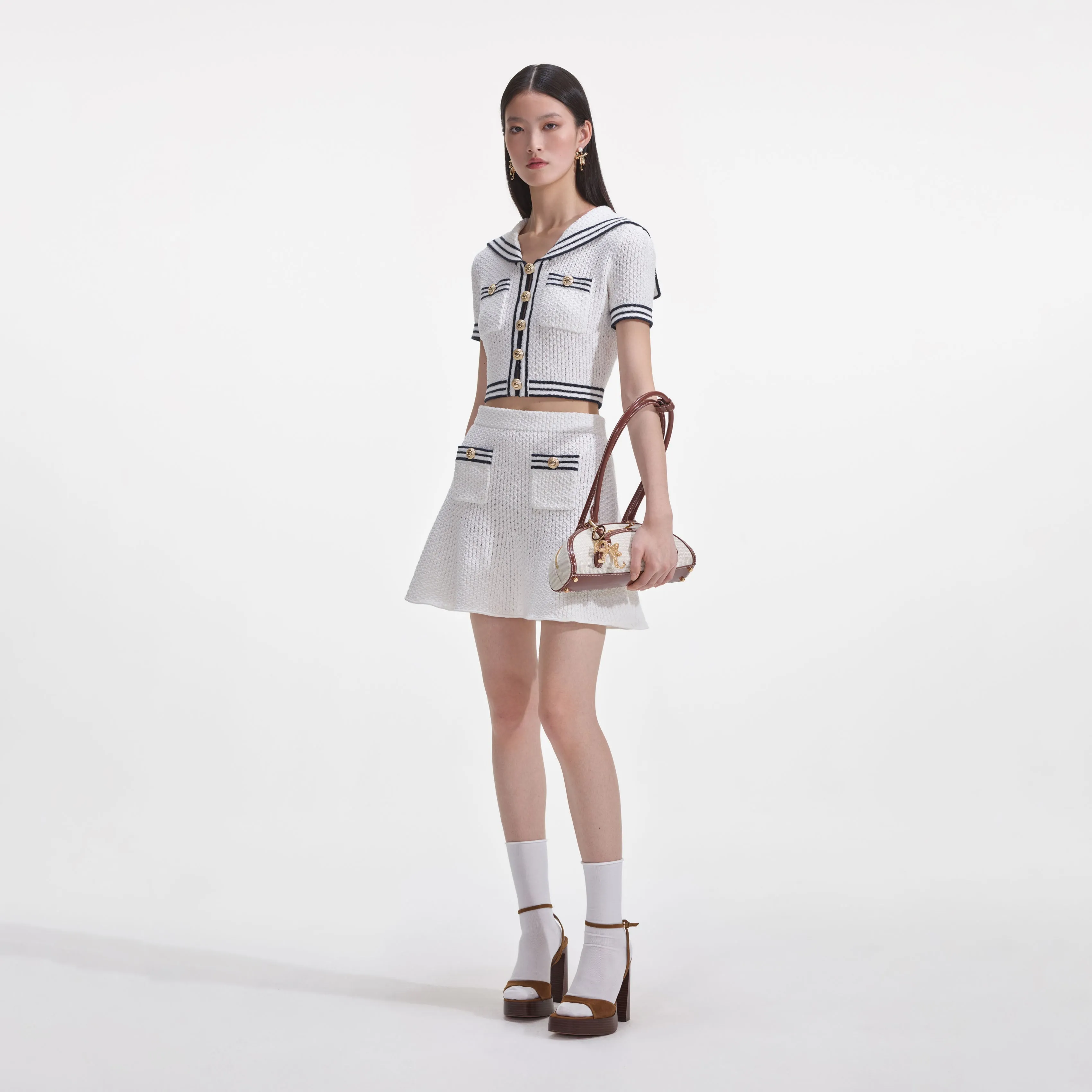 White Textured Knit Mini Skirt Self Portrait