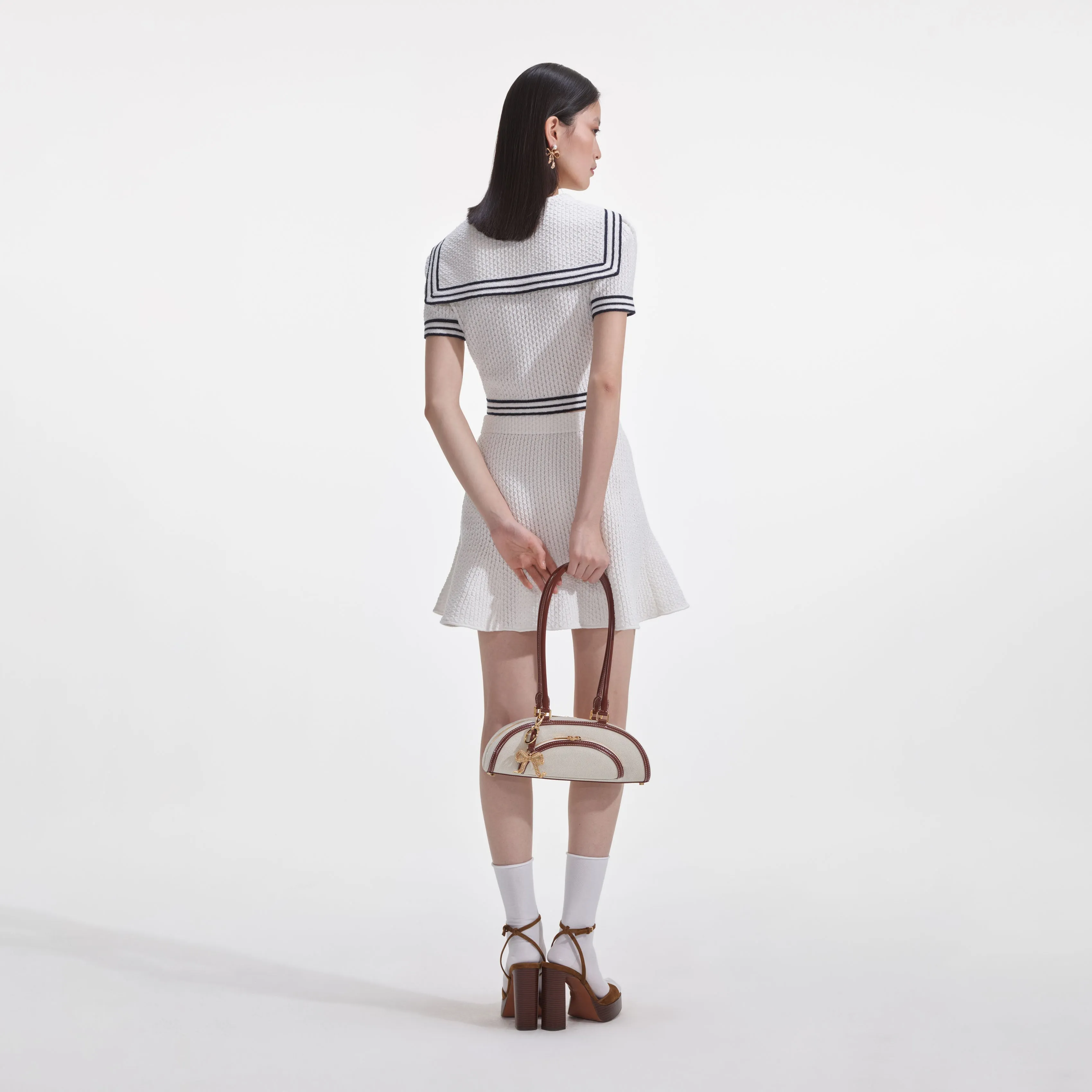 White Textured Knit Mini Skirt Self Portrait