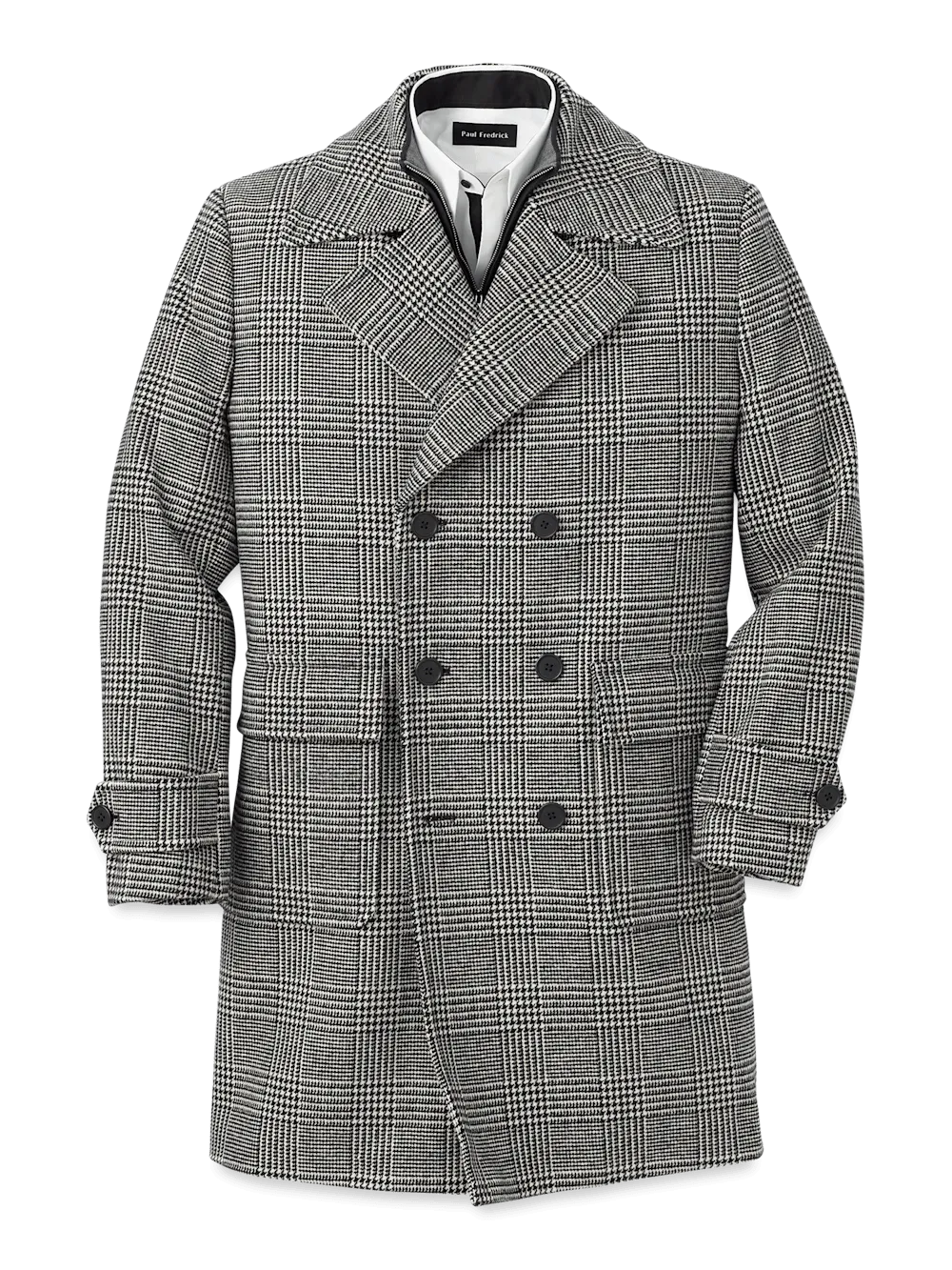 Wool Blend Plaid Double Breasted Topcoat - Black/white