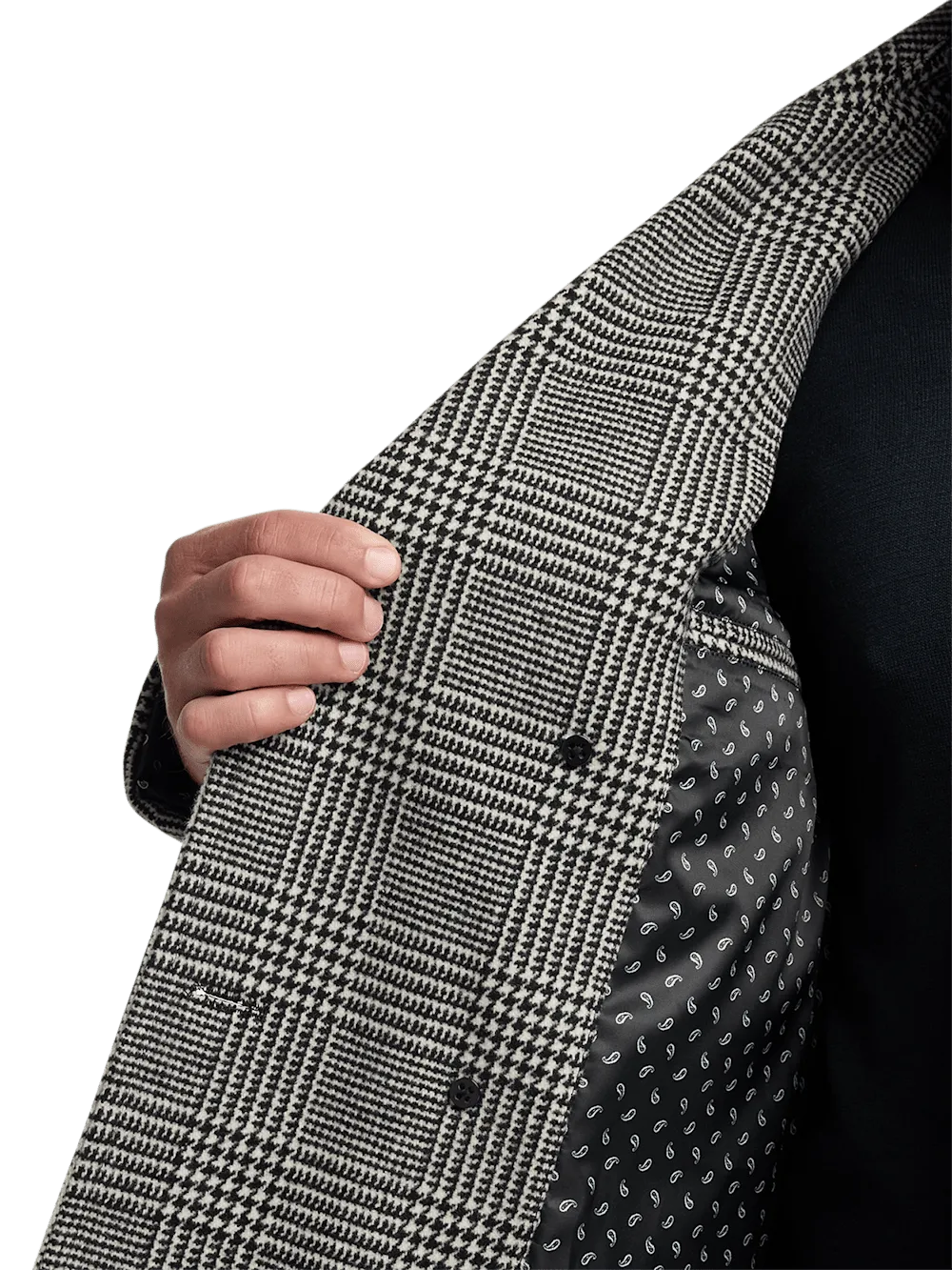 Wool Blend Plaid Double Breasted Topcoat - Black/white
