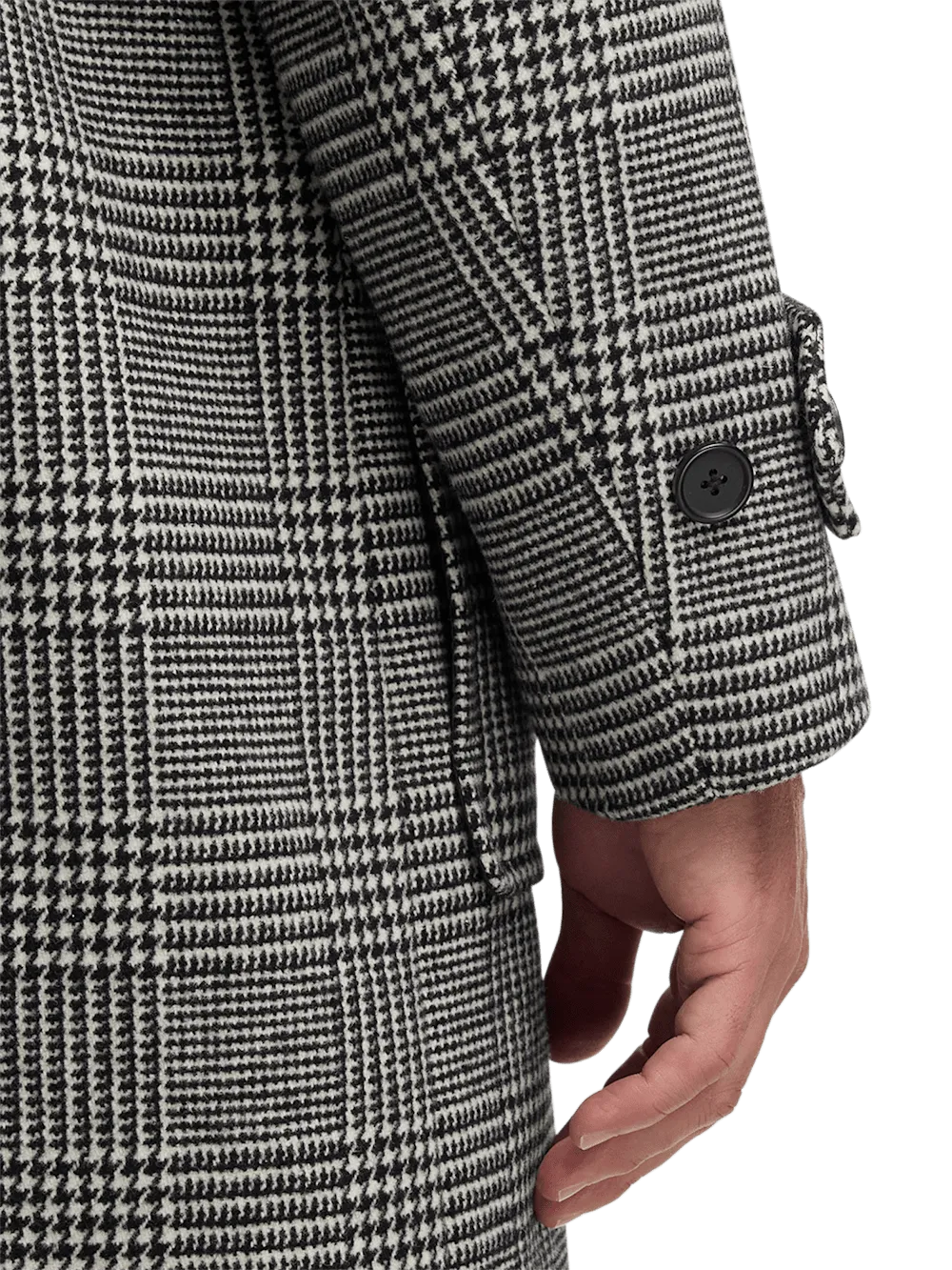 Wool Blend Plaid Double Breasted Topcoat - Black/white