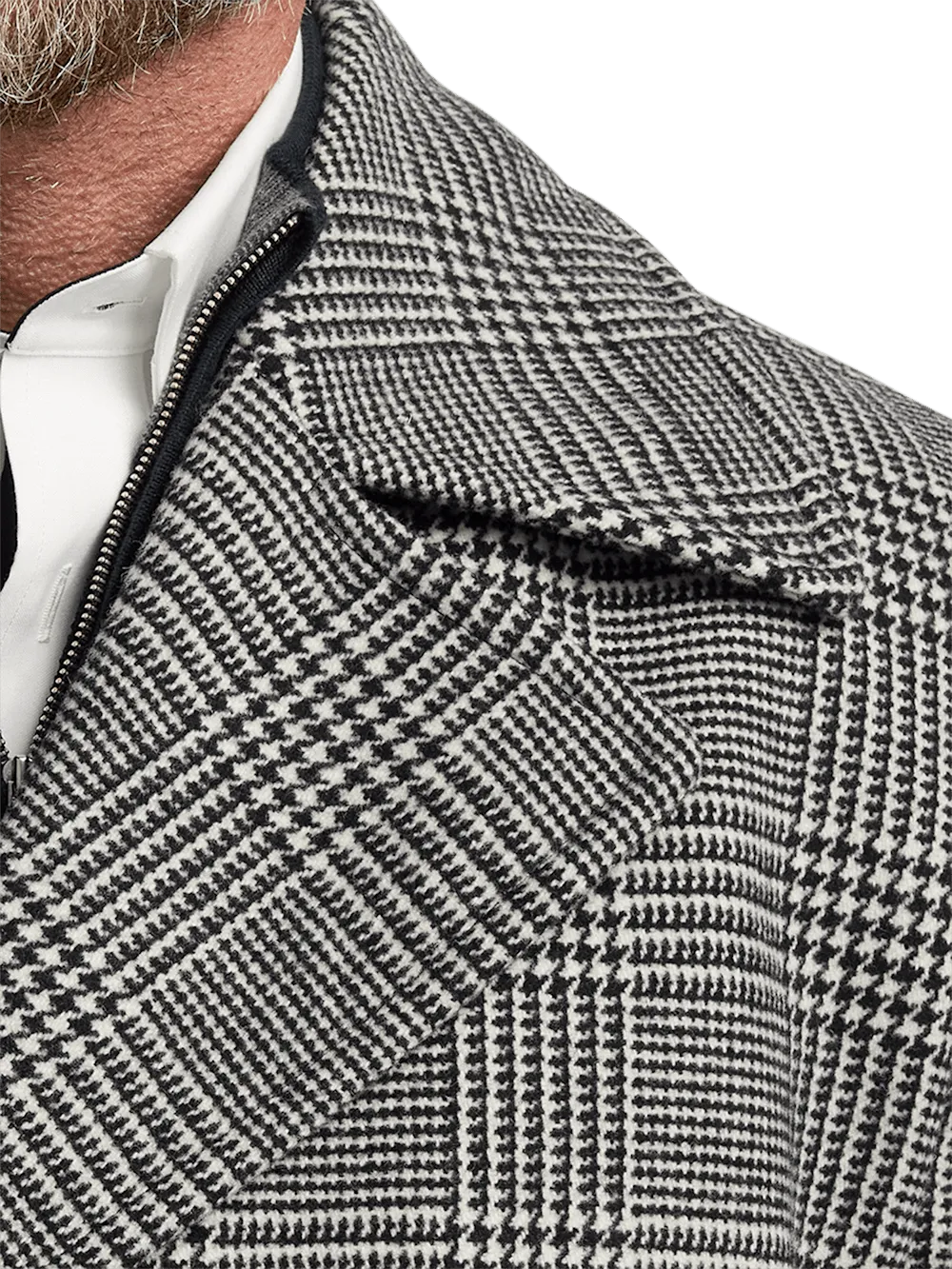 Wool Blend Plaid Double Breasted Topcoat - Black/white