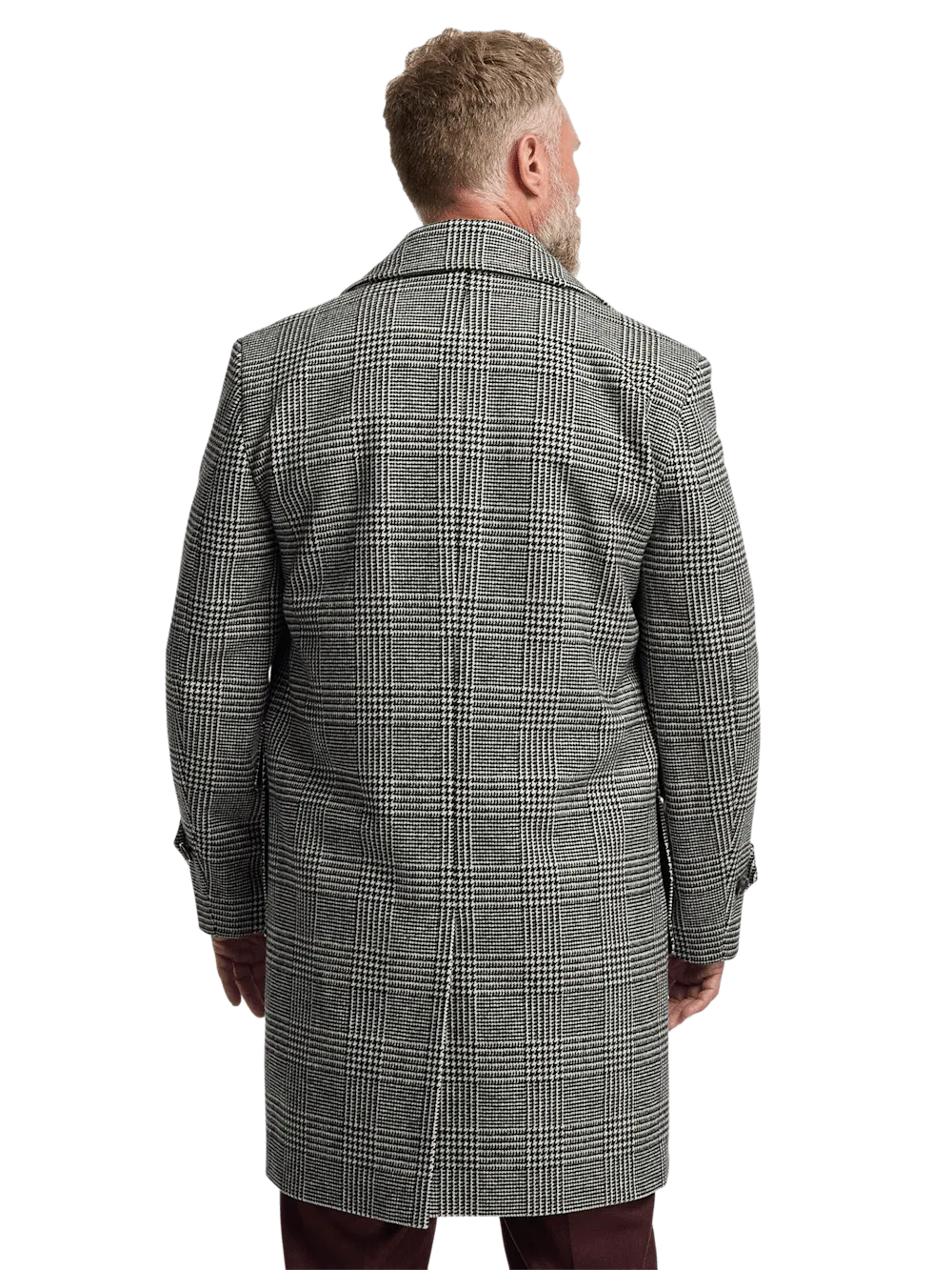 Wool Blend Plaid Double Breasted Topcoat - Black/white