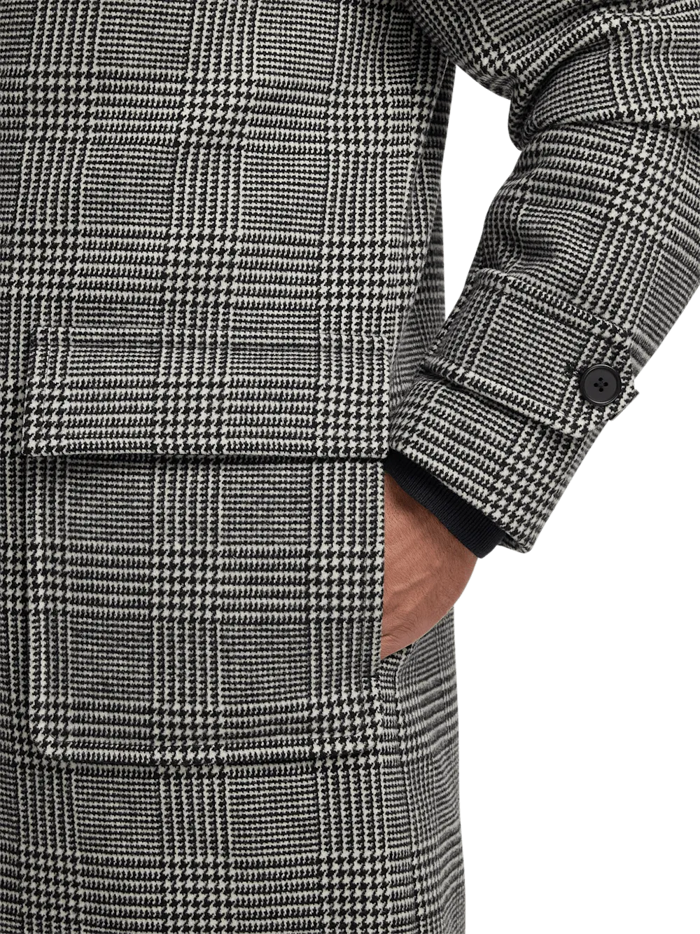 Wool Blend Plaid Double Breasted Topcoat - Black/white