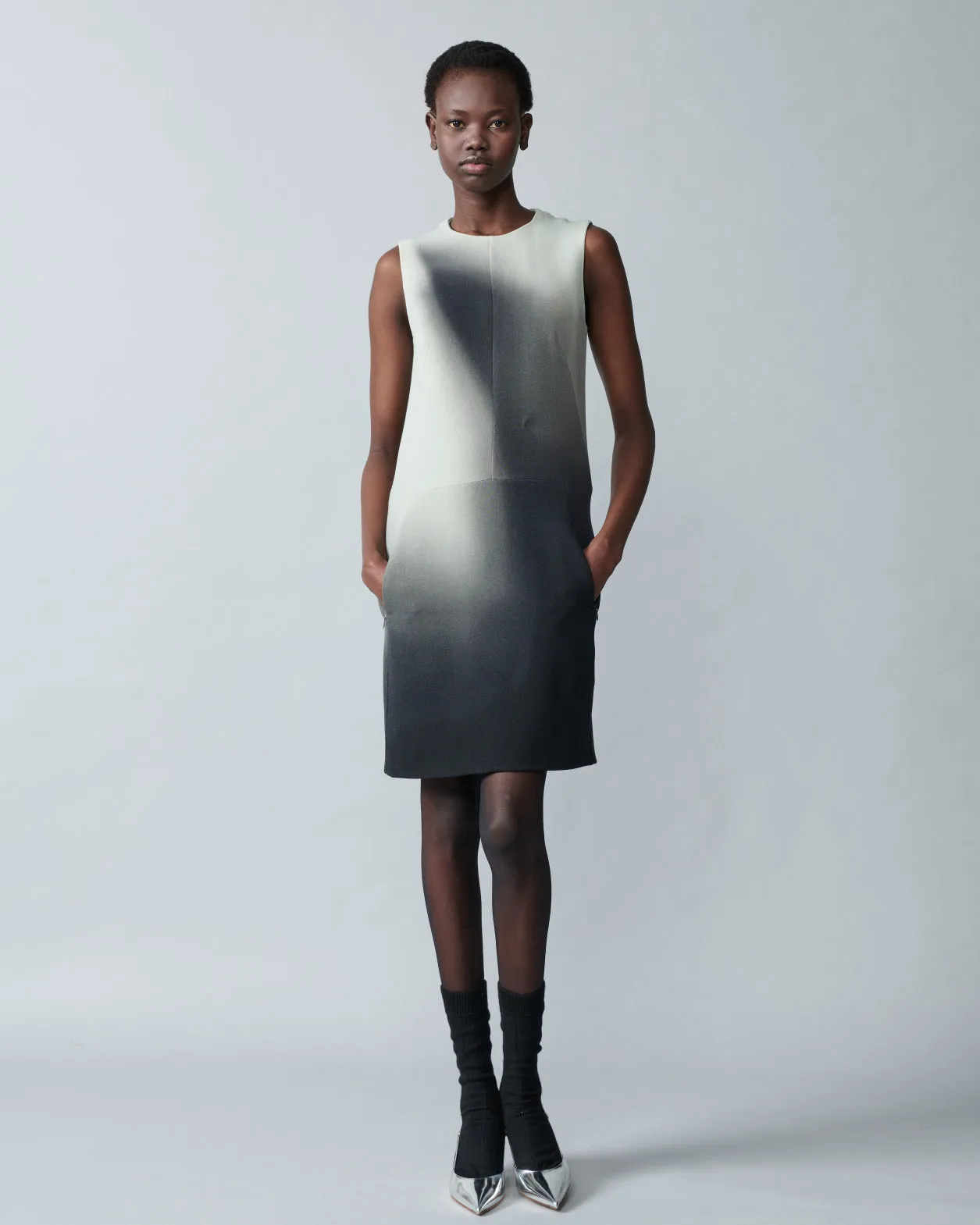 Wool Double-Face Sheath Dress with Shadow Print 